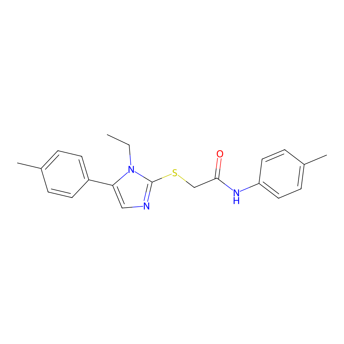 2-((1-ethyl-5-(p-tolyl)-1H-imidazol-2-yl)thio)-N-(p-tolyl)acetamide molecular structure, CAS 1207011-72-0