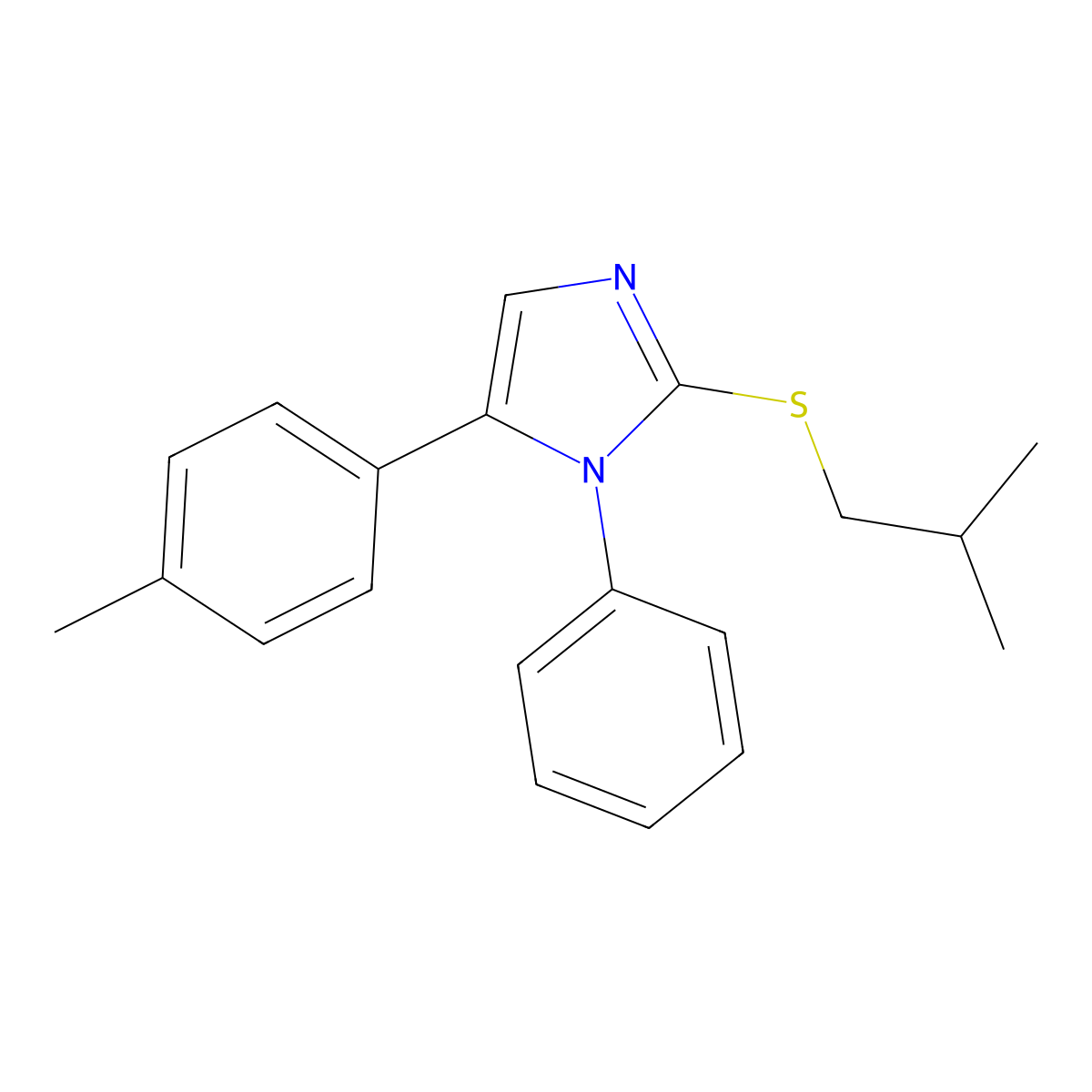2-(isobutylthio)-1-phenyl-5-(p-tolyl)-1H-imidazole molecular structure, CAS 1207011-78-6
