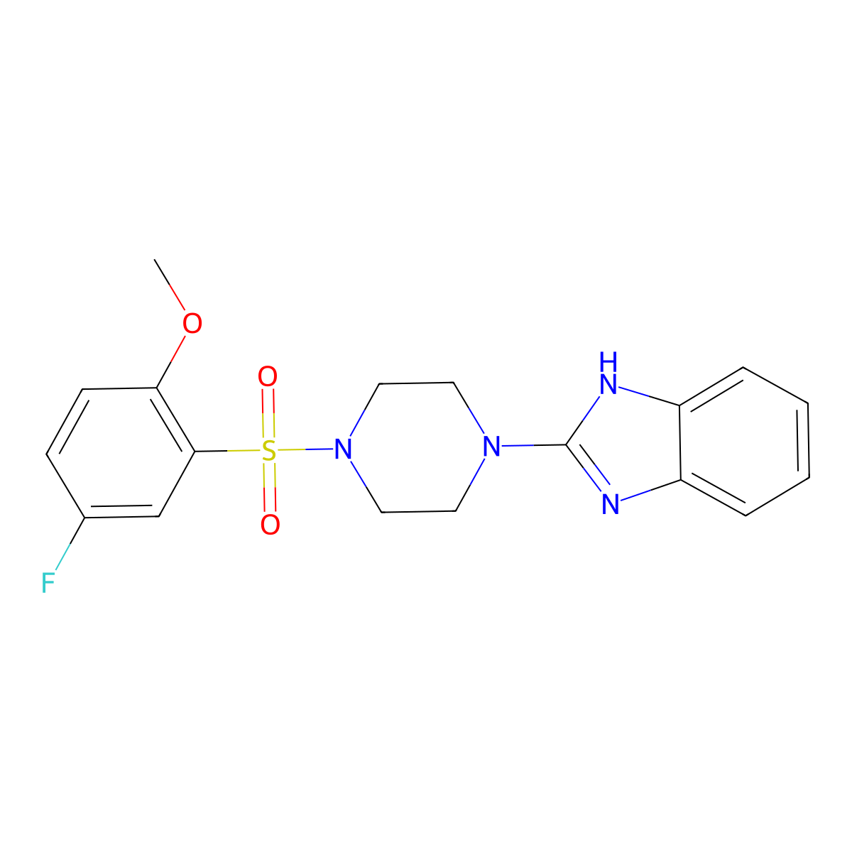 2-(4-((5-fluoro-2-methoxyphenyl)sulfonyl)piperazin-1-yl)-1H-benzo[d]imidazole molecular structure, CAS 1207011-80-0