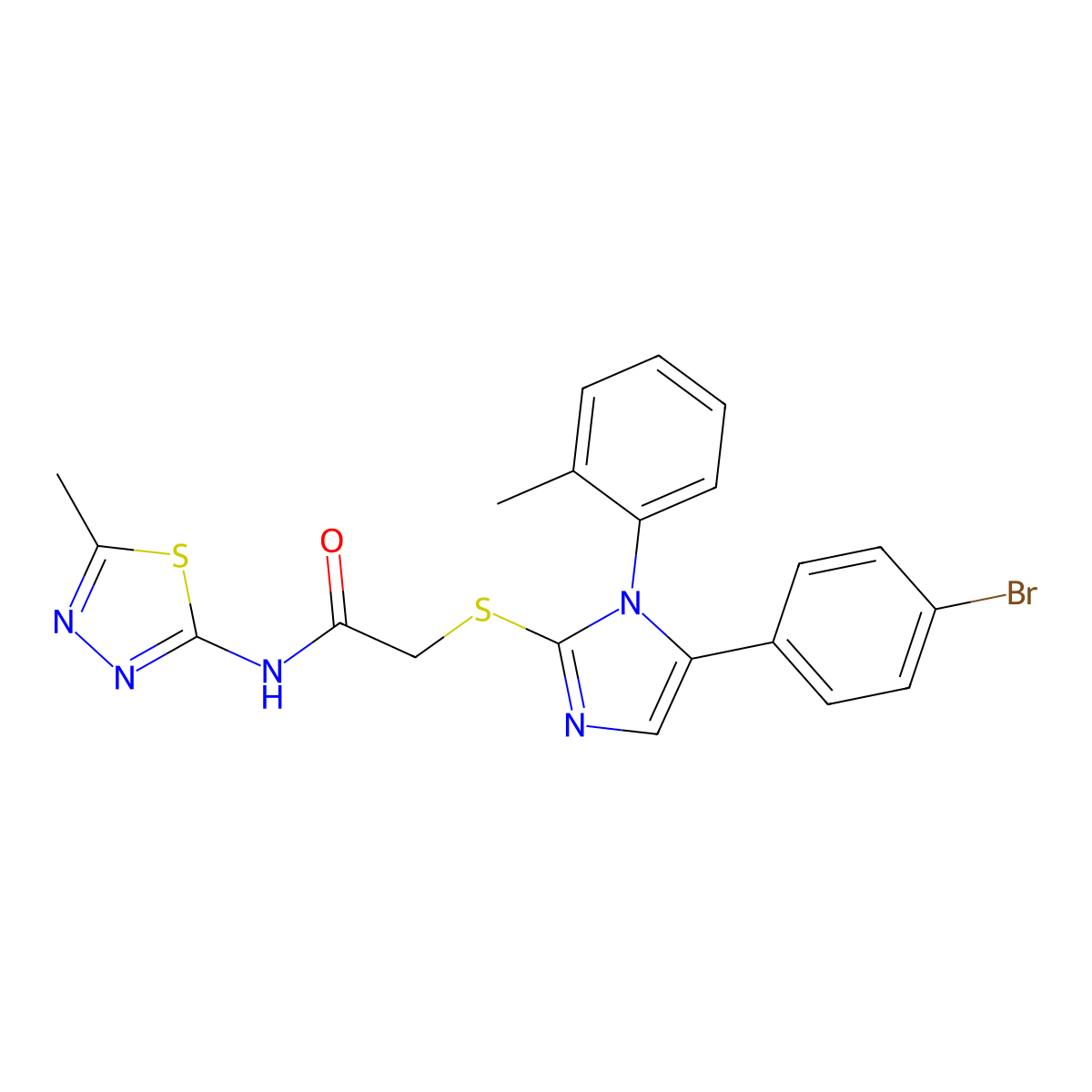 2-((5-(4-bromophenyl)-1-(o-tolyl)-1H-imidazol-2-yl)thio)-N-(5-methyl-1,3,4-thiadiazol-2-yl)acetamide molecular structure, CAS 1207011-84-4