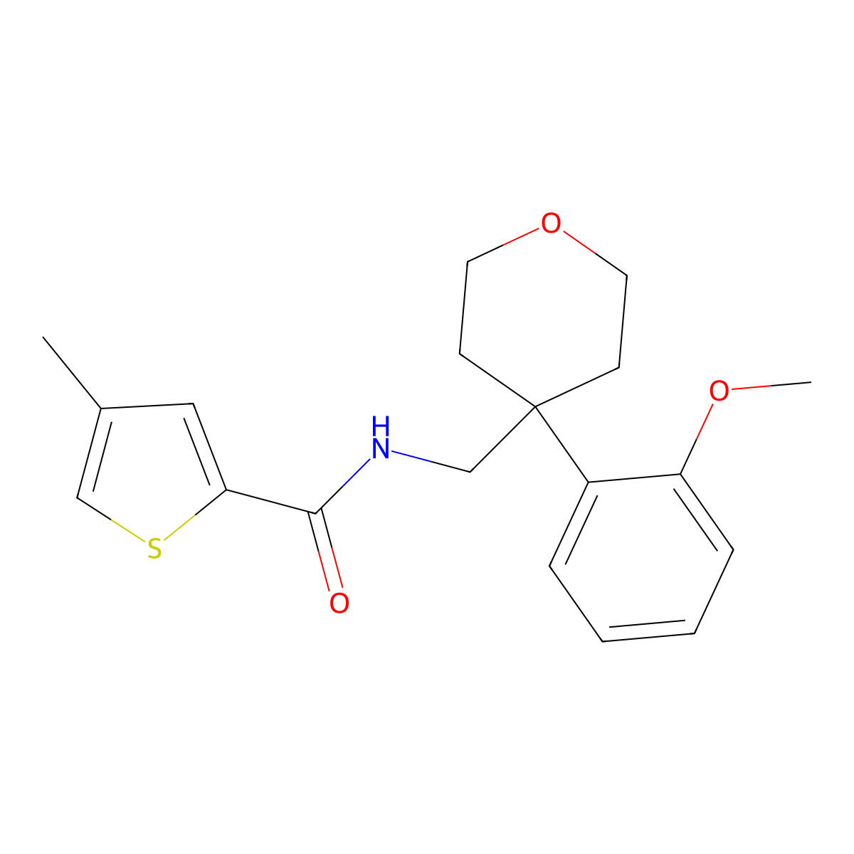 N-((4-(2-methoxyphenyl)tetrahydro-2H-pyran-4-yl)methyl)-4-methylthiophene-2-carboxamide molecular structure, CAS 1207011-90-2