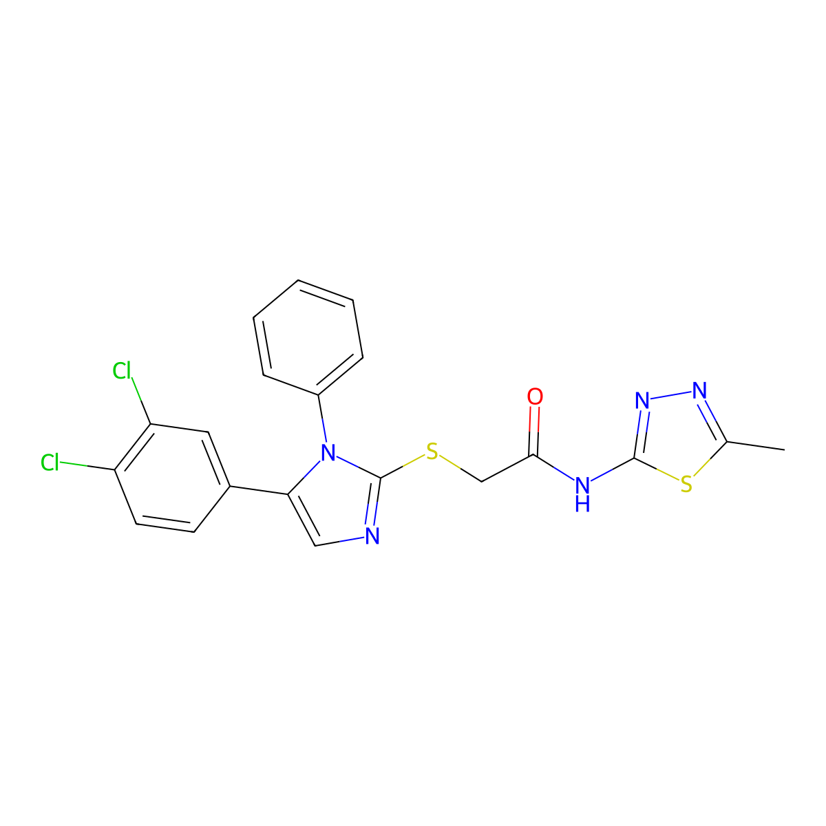 2-((5-(3,4-dichlorophenyl)-1-phenyl-1H-imidazol-2-yl)thio)-N-(5-methyl-1,3,4-thiadiazol-2-yl)acetamide molecular structure, CAS 1207011-94-6