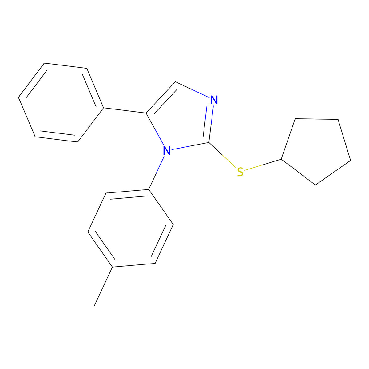 2-(cyclopentylthio)-5-phenyl-1-(p-tolyl)-1H-imidazole molecular structure, CAS 1207011-95-7