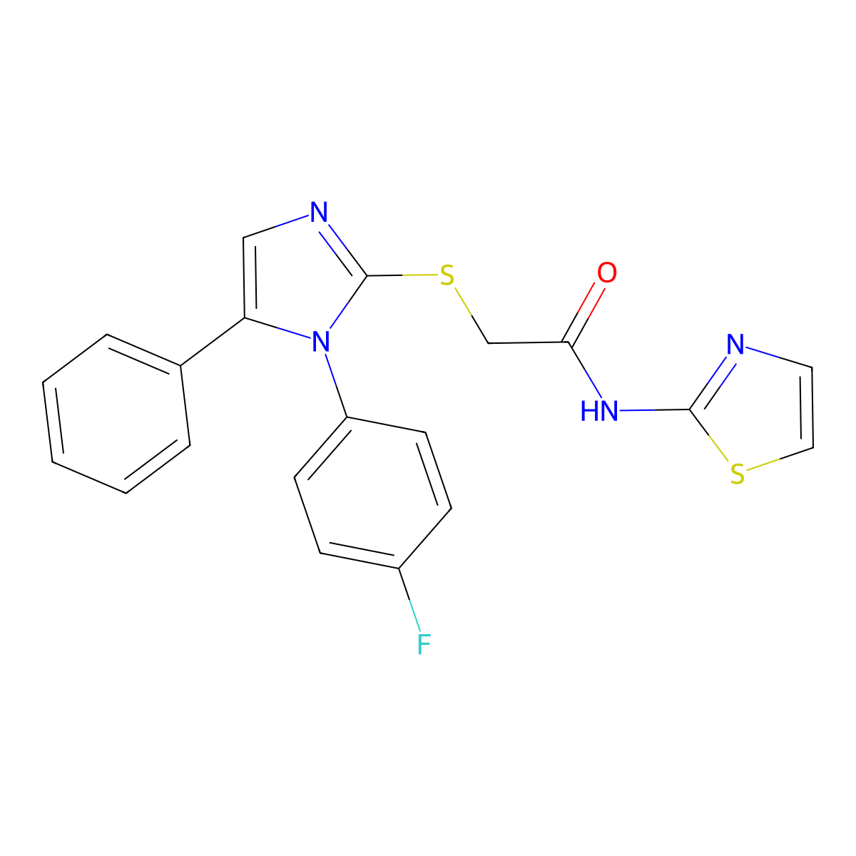 2-((1-(4-fluorophenyl)-5-phenyl-1H-imidazol-2-yl)thio)-N-(thiazol-2-yl)acetamide molecular structure, CAS 1207011-97-9