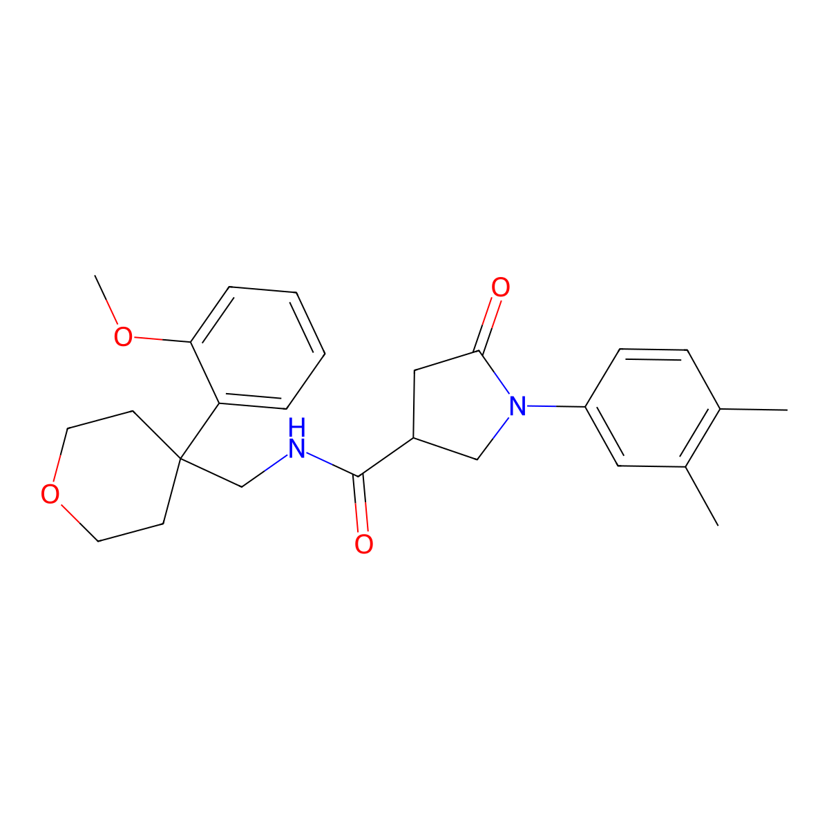 1-(3,4-dimethylphenyl)-N-((4-(2-methoxyphenyl)tetrahydro-2H-pyran-4-yl)methyl)-5-oxopyrrolidine-3-carboxamide molecular structure, CAS 1207012-04-1