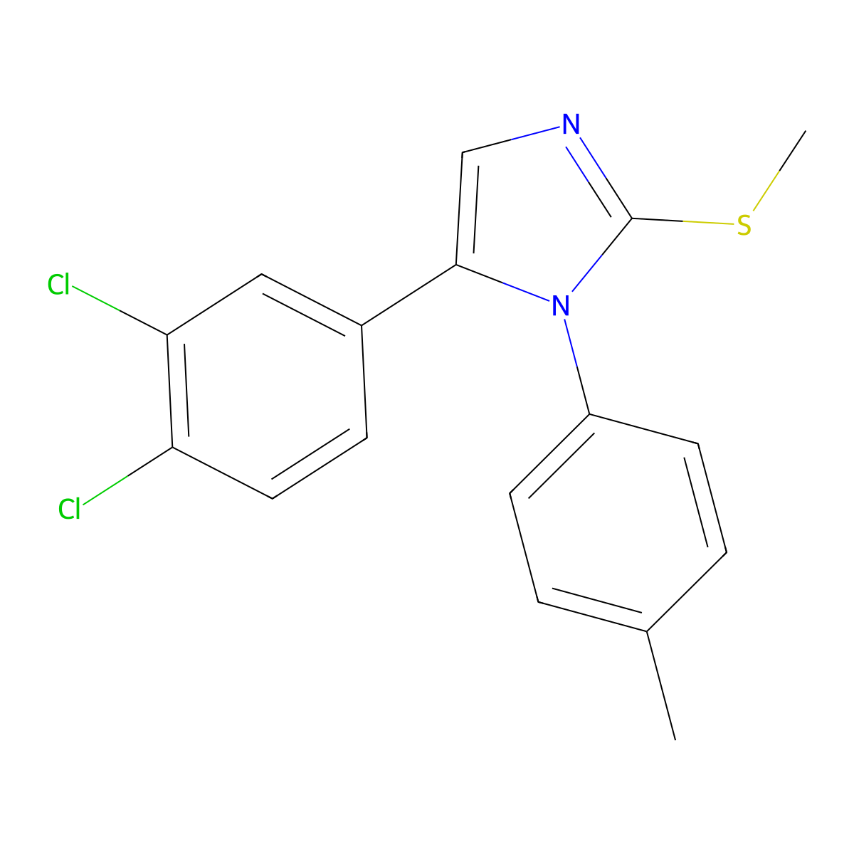 5-(3,4-dichlorophenyl)-2-(methylthio)-1-(p-tolyl)-1H-imidazole molecular structure, CAS 1207012-08-5