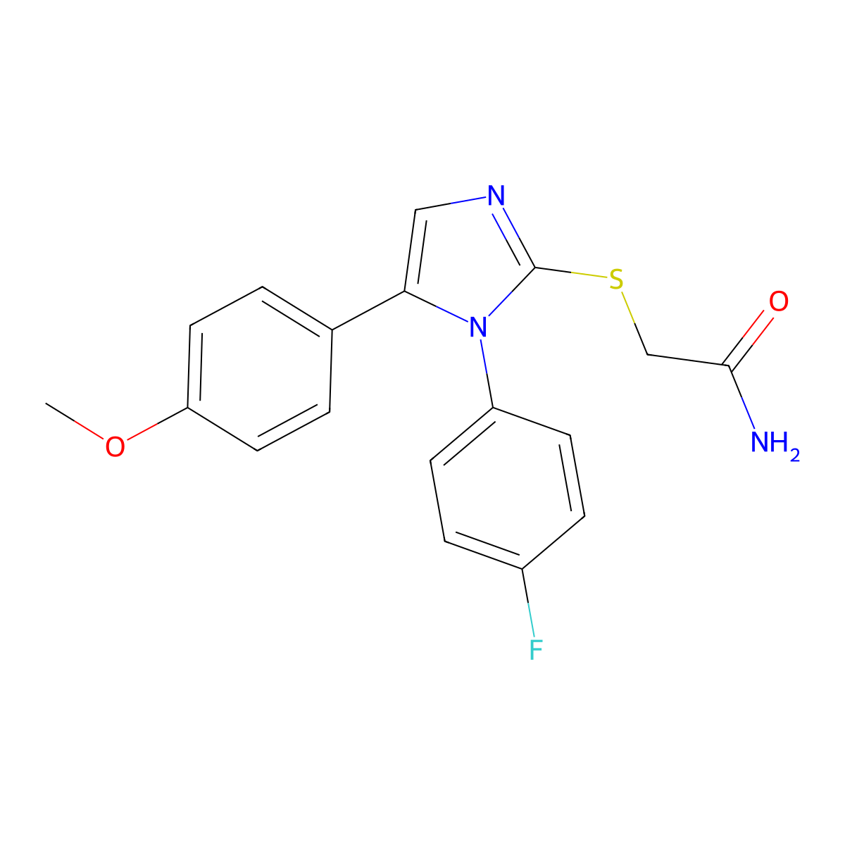 2-((1-(4-fluorophenyl)-5-(4-methoxyphenyl)-1H-imidazol-2-yl)thio)acetamide molecular structure, CAS 1207012-09-6