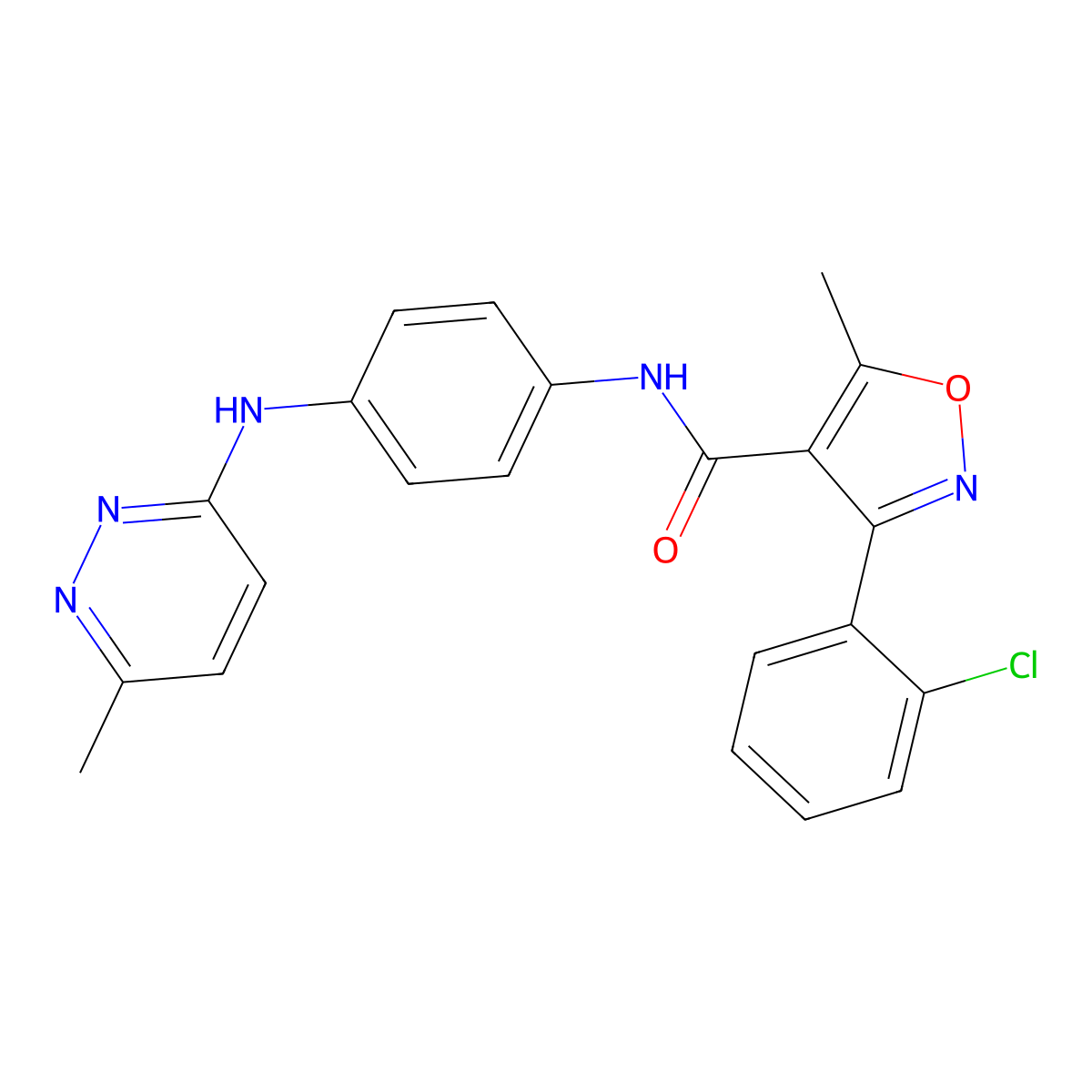 3-(2-chlorophenyl)-5-methyl-N-(4-((6-methylpyridazin-3-yl)amino)phenyl)isoxazole-4-carboxamide molecular structure, CAS 1207012-13-2