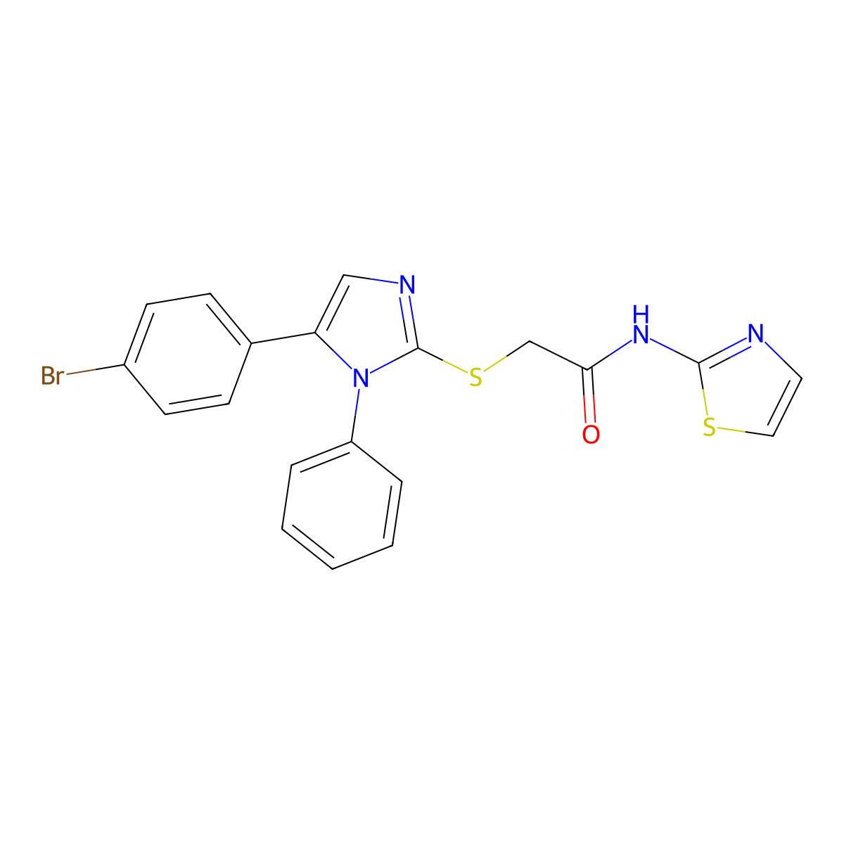 2-((5-(4-bromophenyl)-1-phenyl-1H-imidazol-2-yl)thio)-N-(thiazol-2-yl)acetamide molecular structure, CAS 1207012-15-4