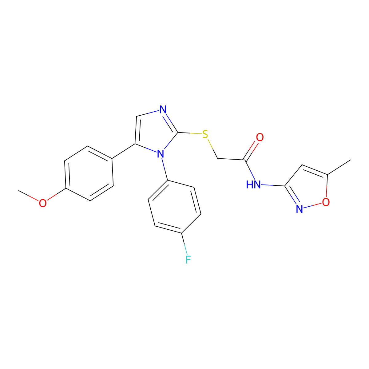 2-((1-(4-fluorophenyl)-5-(4-methoxyphenyl)-1H-imidazol-2-yl)thio)-N-(5-methylisoxazol-3-yl)acetamide molecular structure, CAS 1207012-18-7
