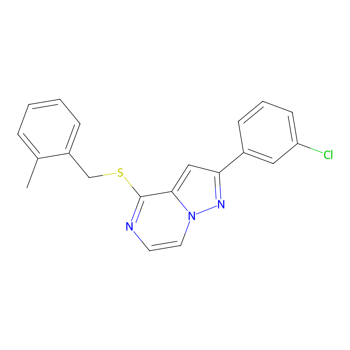 2-(3-Chlorophenyl)-4-[(2-methylbenzyl)thio]pyrazolo[1,5-a]pyrazine molecular structure, CAS 1207012-19-8