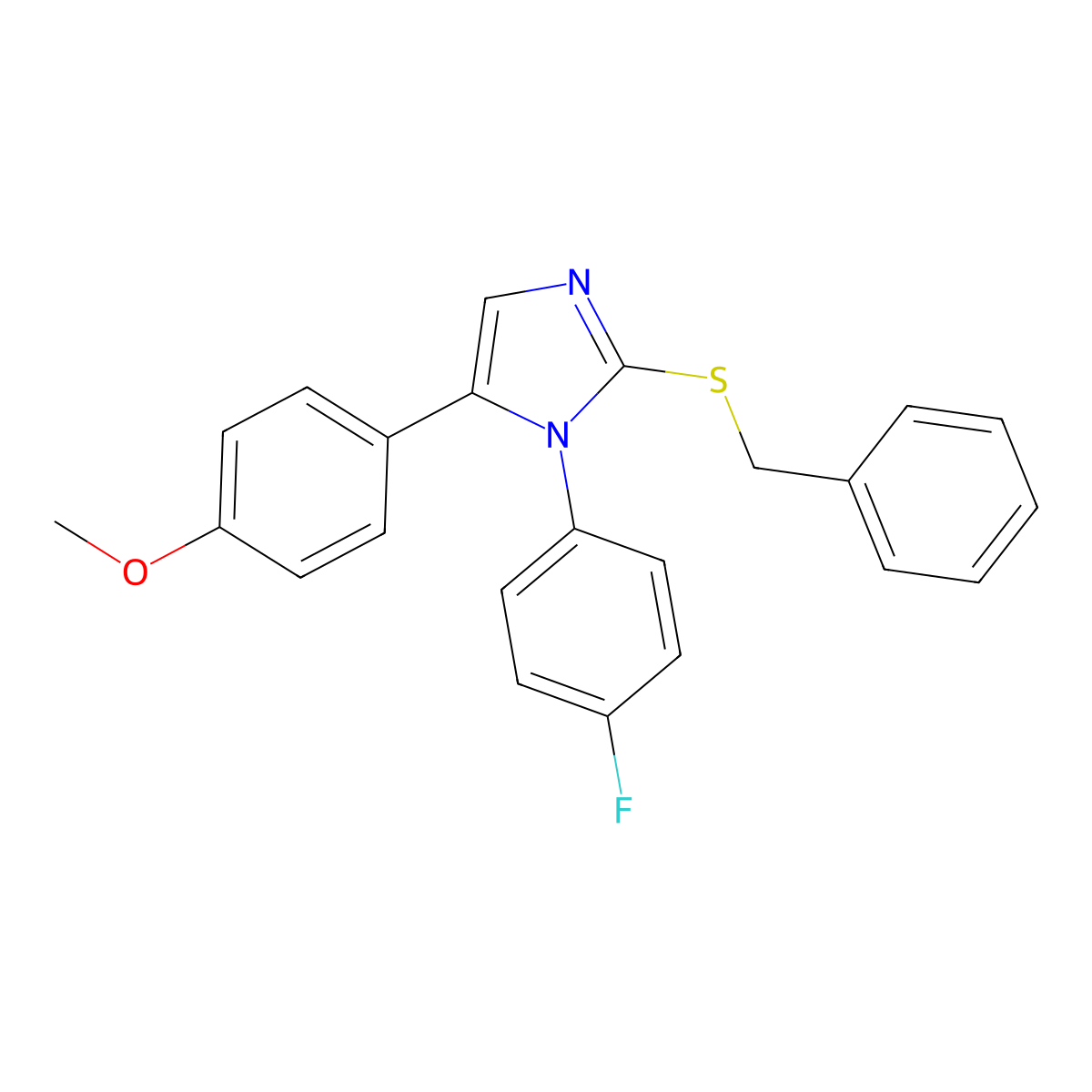 2-(benzylthio)-1-(4-fluorophenyl)-5-(4-methoxyphenyl)-1H-imidazole molecular structure, CAS 1207012-26-7