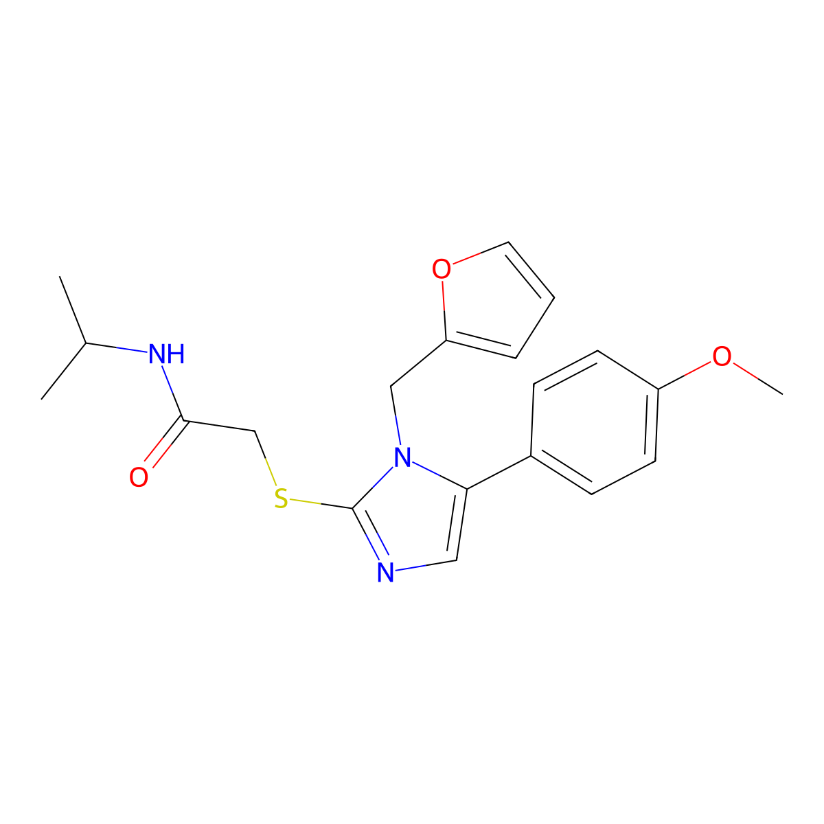 2-((1-(furan-2-ylmethyl)-5-(4-methoxyphenyl)-1H-imidazol-2-yl)thio)-N-isopropylacetamide molecular structure, CAS 1207012-37-0