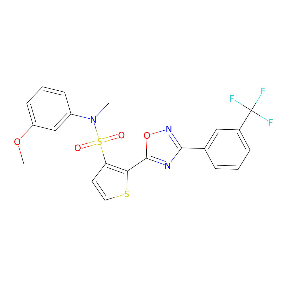 N-(3-methoxyphenyl)-N-methyl-2-{3-[3-(trifluoromethyl)phenyl]-1,2,4-oxadiazol-5-yl}thiophene-3-sulfonamide molecular structure, CAS 1207012-38-1