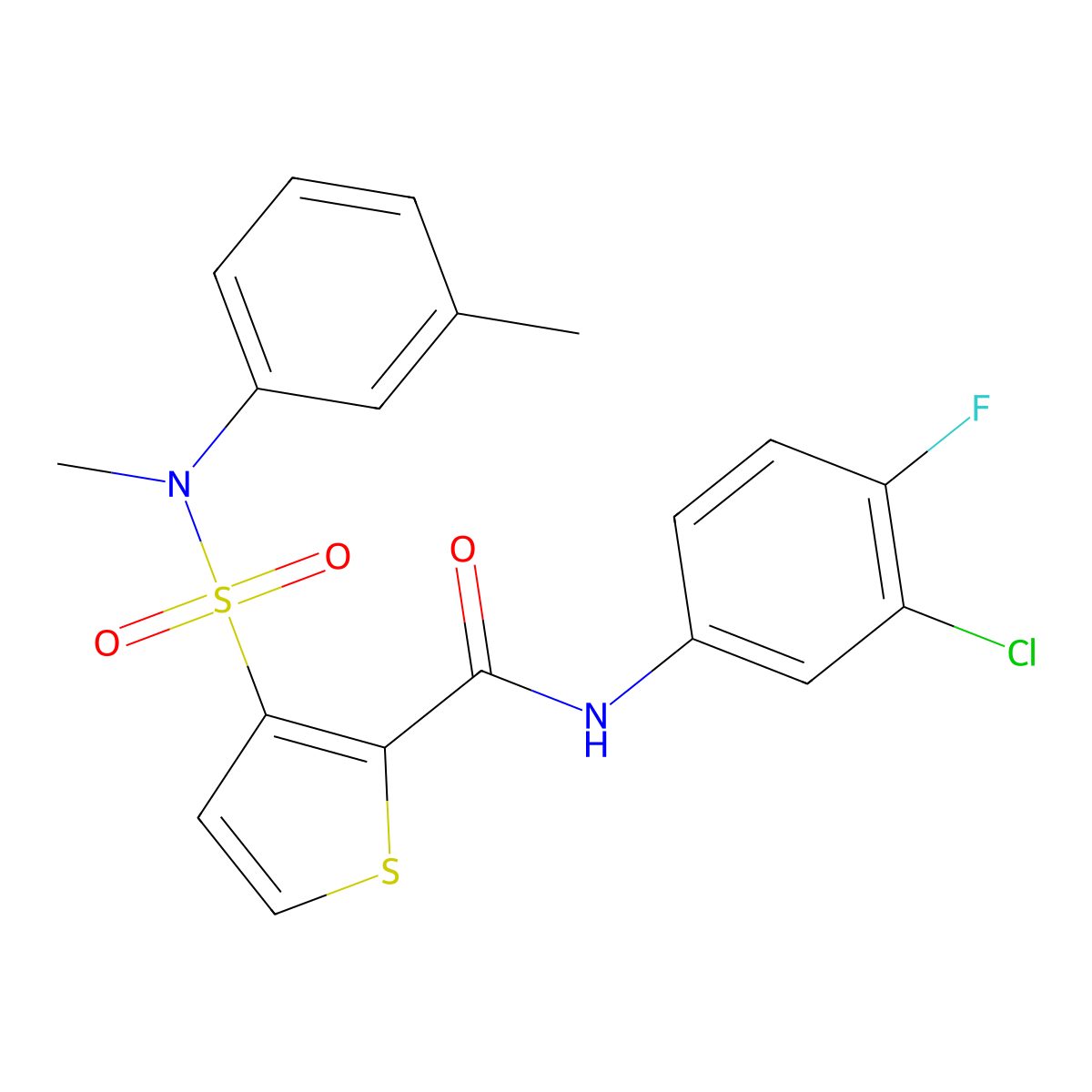 N-(3-chloro-4-fluorophenyl)-3-[methyl(3-methylphenyl)sulfamoyl]thiophene-2-carboxamide molecular structure, CAS 1207012-42-7