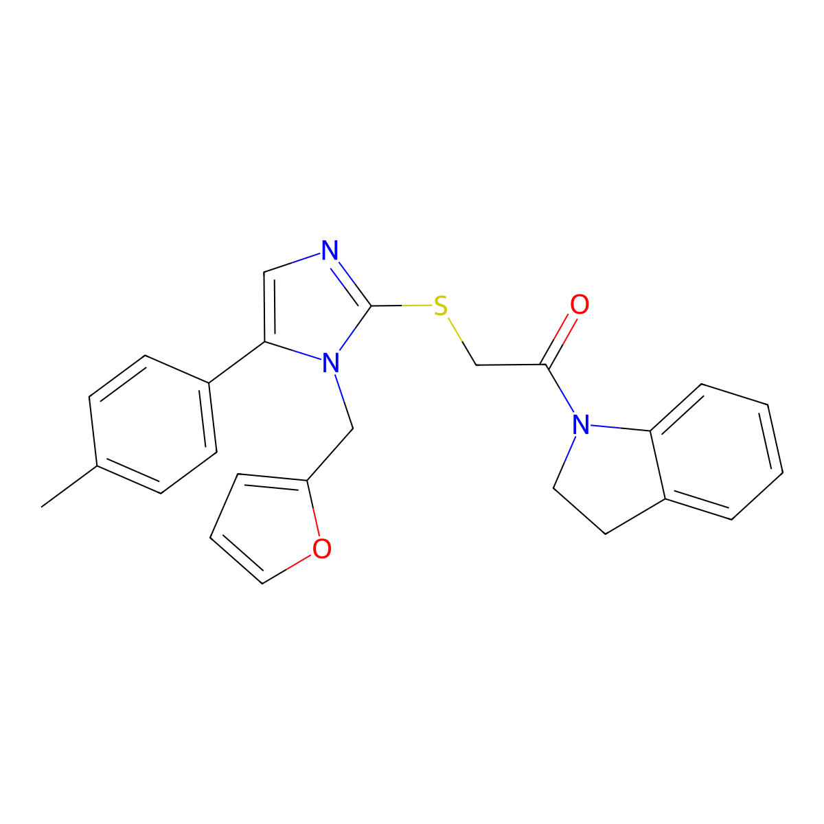 2-((1-(furan-2-ylmethyl)-5-(p-tolyl)-1H-imidazol-2-yl)thio)-1-(indolin-1-yl)ethanone molecular structure, CAS 1207012-44-9