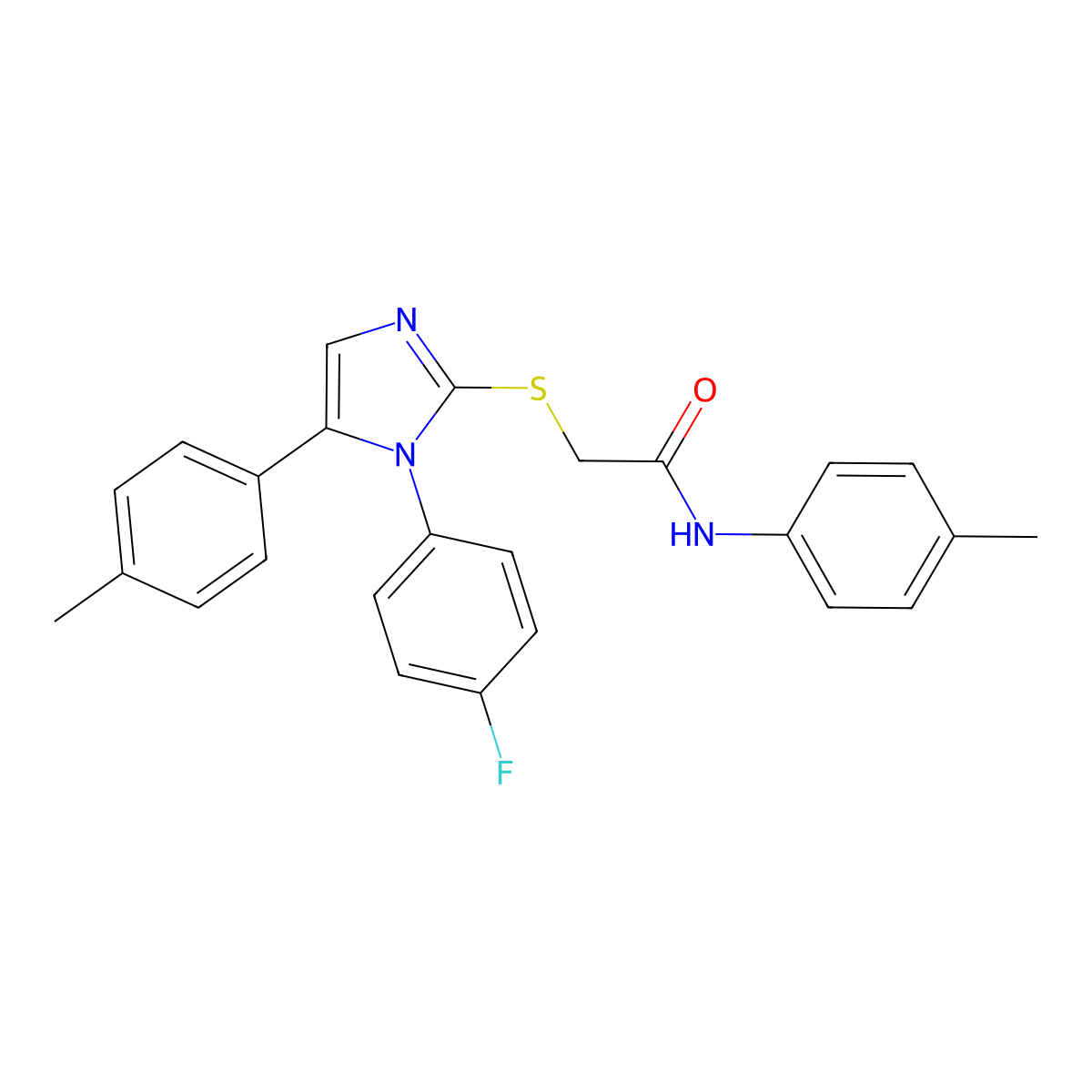 2-((1-(4-fluorophenyl)-5-(p-tolyl)-1H-imidazol-2-yl)thio)-N-(p-tolyl)acetamide molecular structure, CAS 1207012-45-0