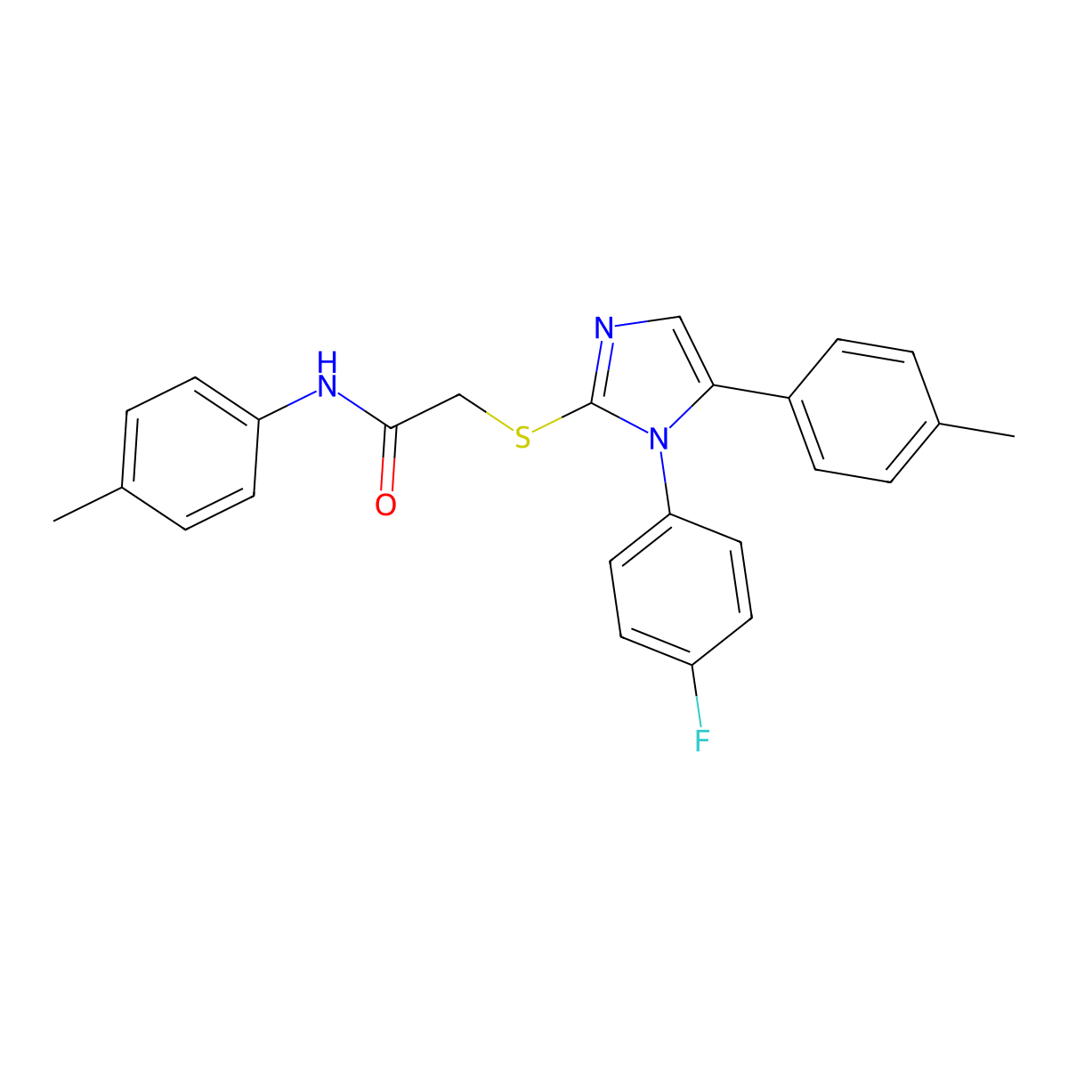 2-((1-(4-fluorophenyl)-5-(p-tolyl)-1H-imidazol-2-yl)thio)-N-(p-tolyl)acetamide molecular structure, CAS 1207012-45-0
