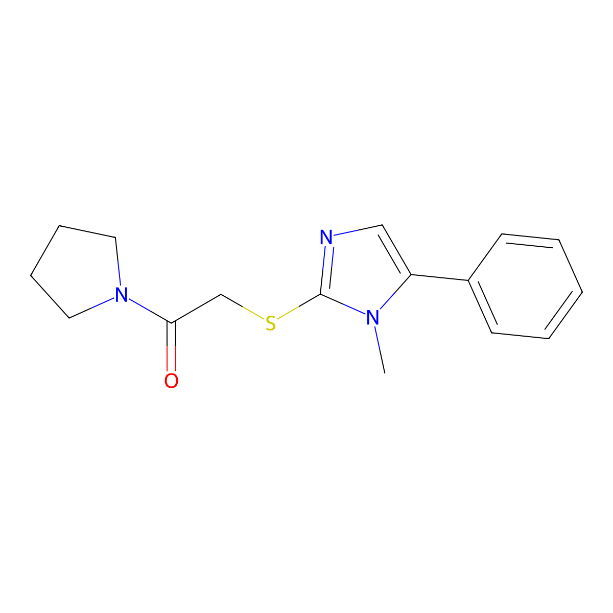 2-((1-methyl-5-phenyl-1H-imidazol-2-yl)thio)-1-(pyrrolidin-1-yl)ethanone molecular structure, CAS 1207012-52-9