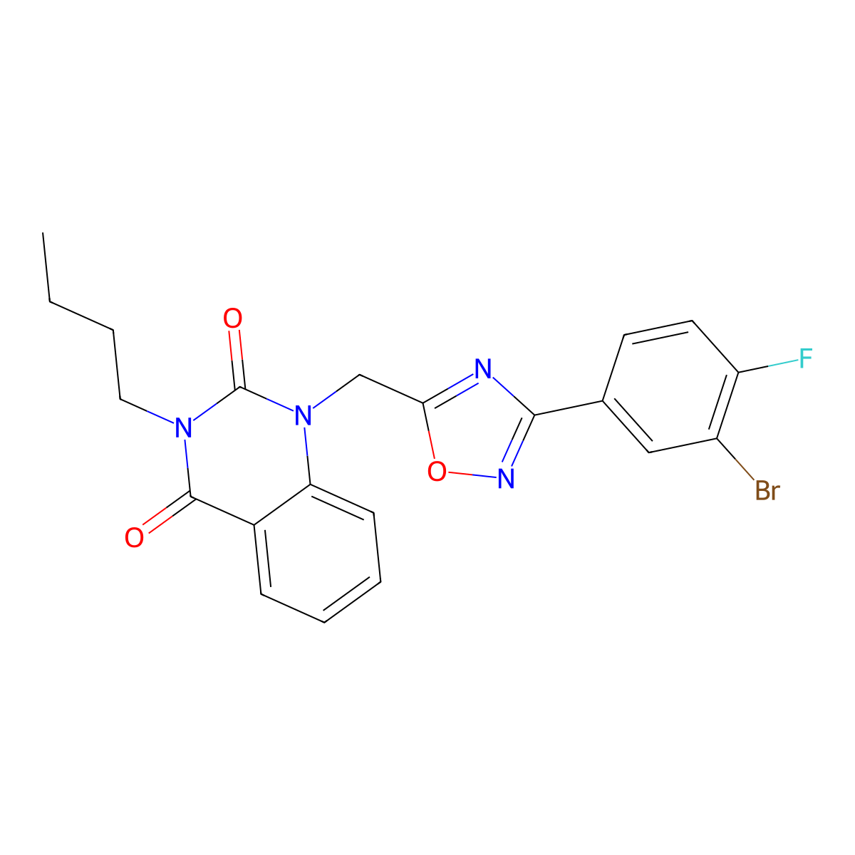 1-((3-(3-bromo-4-fluorophenyl)-1,2,4-oxadiazol-5-yl)methyl)-3-butylquinazoline-2,4(1H,3H)-dione molecular structure, CAS 1207012-53-0