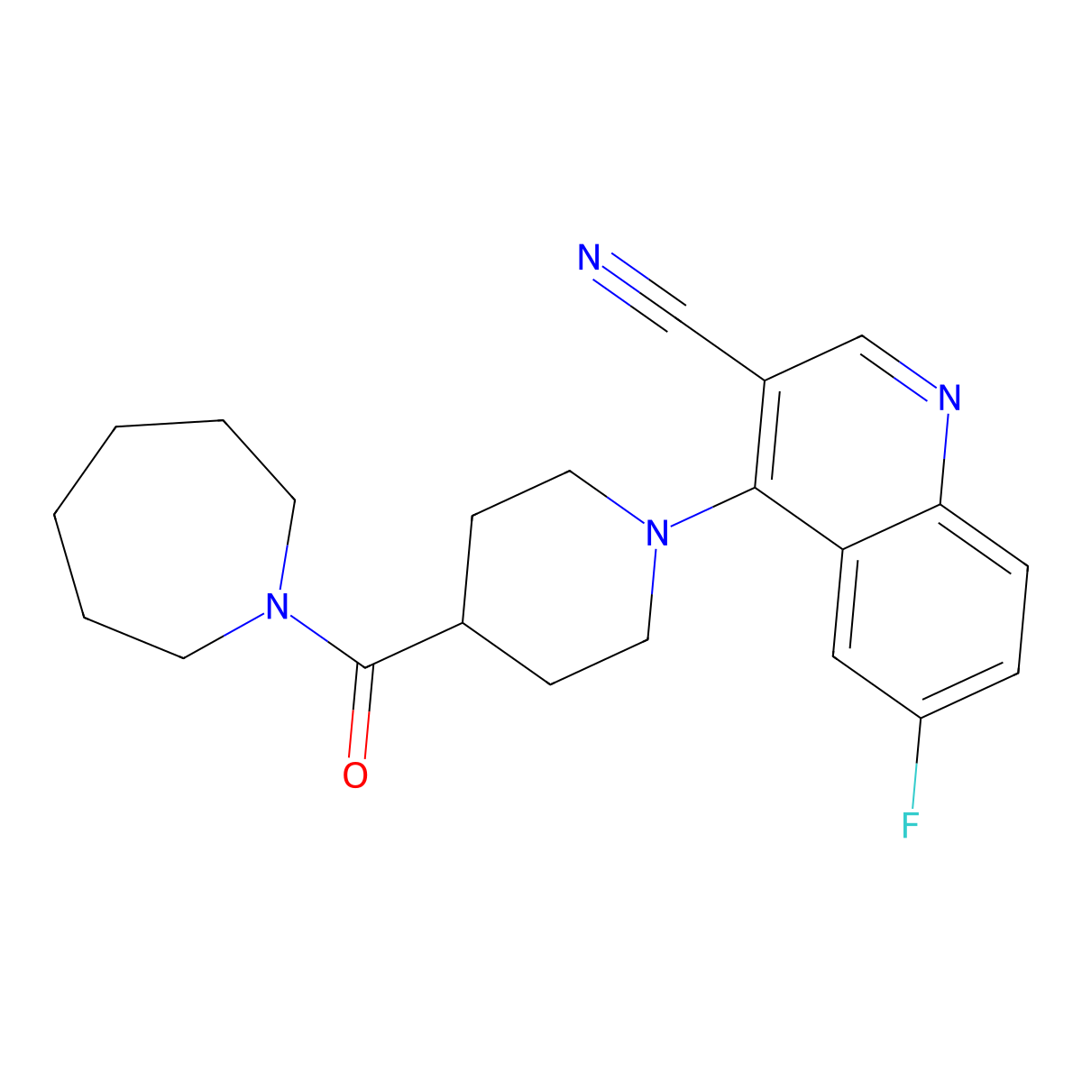 4-[4-(Azepane-1-carbonyl)piperidin-1-yl]-6-fluoroquinoline-3-carbonitrile molecular structure, CAS 1207012-60-9