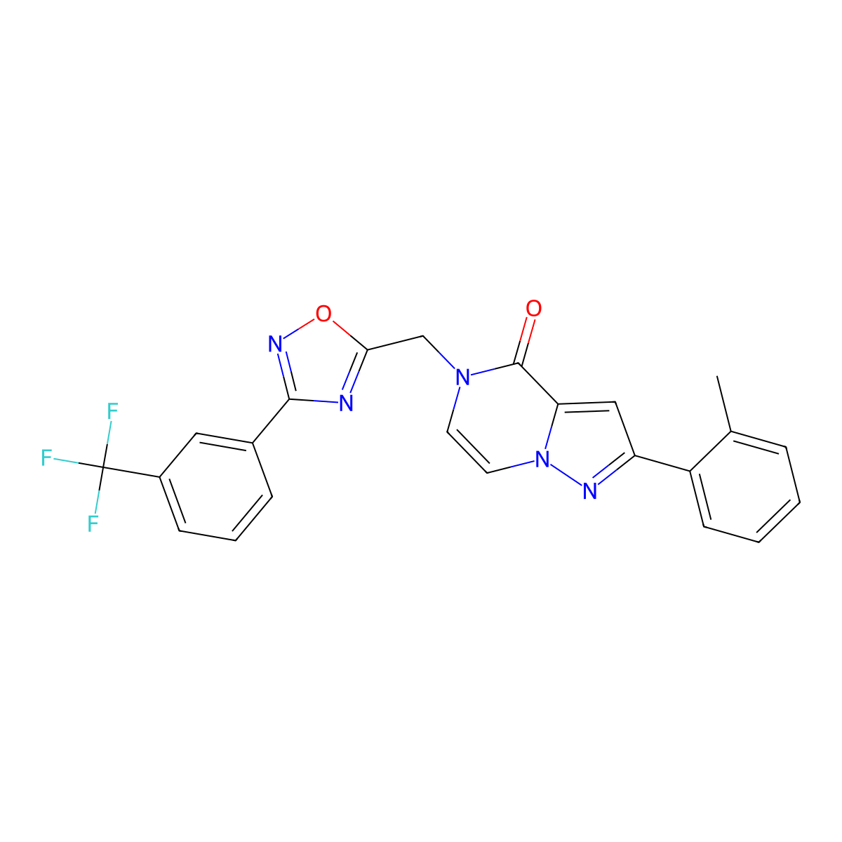 2-(2-methylphenyl)-5-({3-[3-(trifluoromethyl)phenyl]-1,2,4-oxadiazol-5-yl}methyl)-4H,5H-pyrazolo[1,5-a]pyrazin-4-one molecular structure, CAS 1207012-62-1