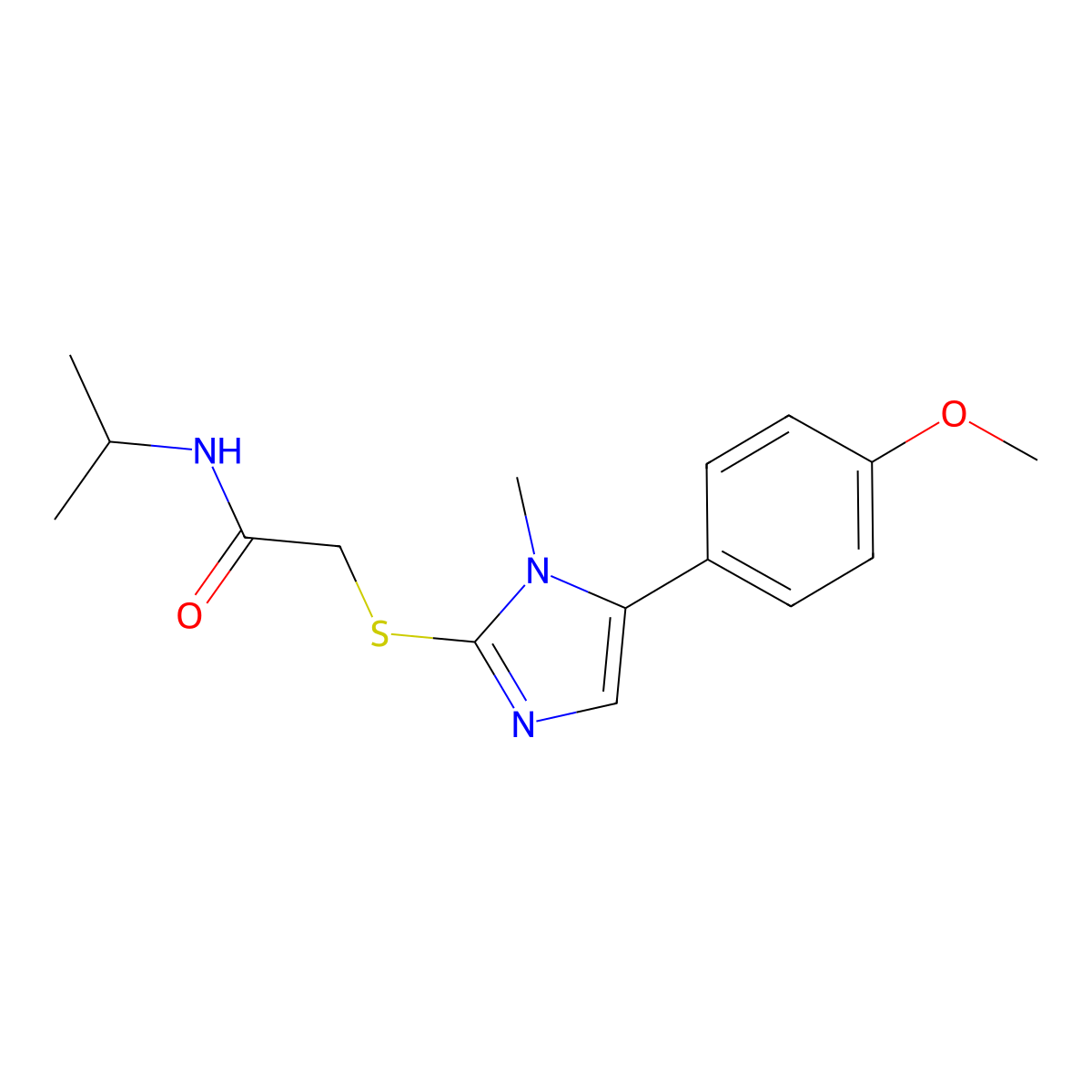 N-isopropyl-2-((5-(4-methoxyphenyl)-1-methyl-1H-imidazol-2-yl)thio)acetamide molecular structure, CAS 1207012-64-3