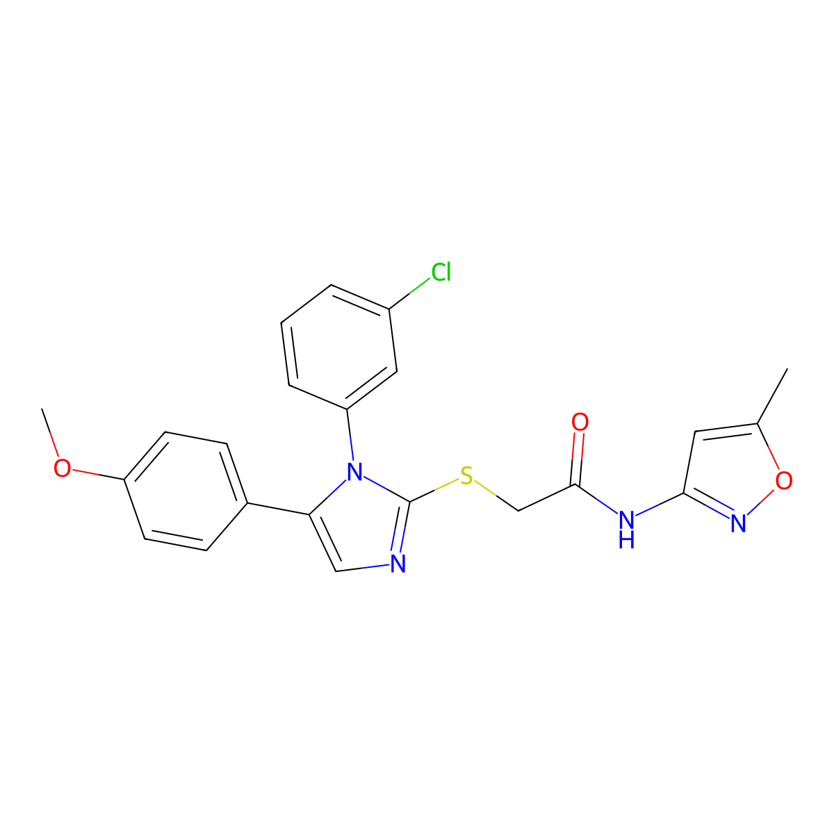 2-((1-(3-chlorophenyl)-5-(4-methoxyphenyl)-1H-imidazol-2-yl)thio)-N-(5-methylisoxazol-3-yl)acetamide molecular structure, CAS 1207012-71-2