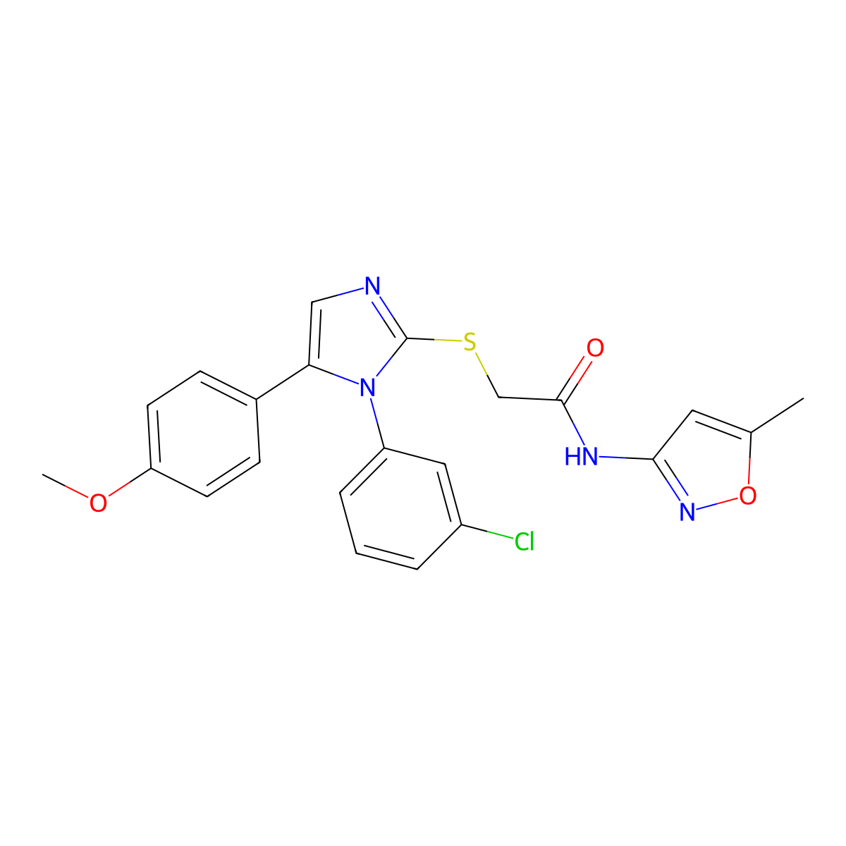 2-((1-(3-chlorophenyl)-5-(4-methoxyphenyl)-1H-imidazol-2-yl)thio)-N-(5-methylisoxazol-3-yl)acetamide molecular structure, CAS 1207012-71-2