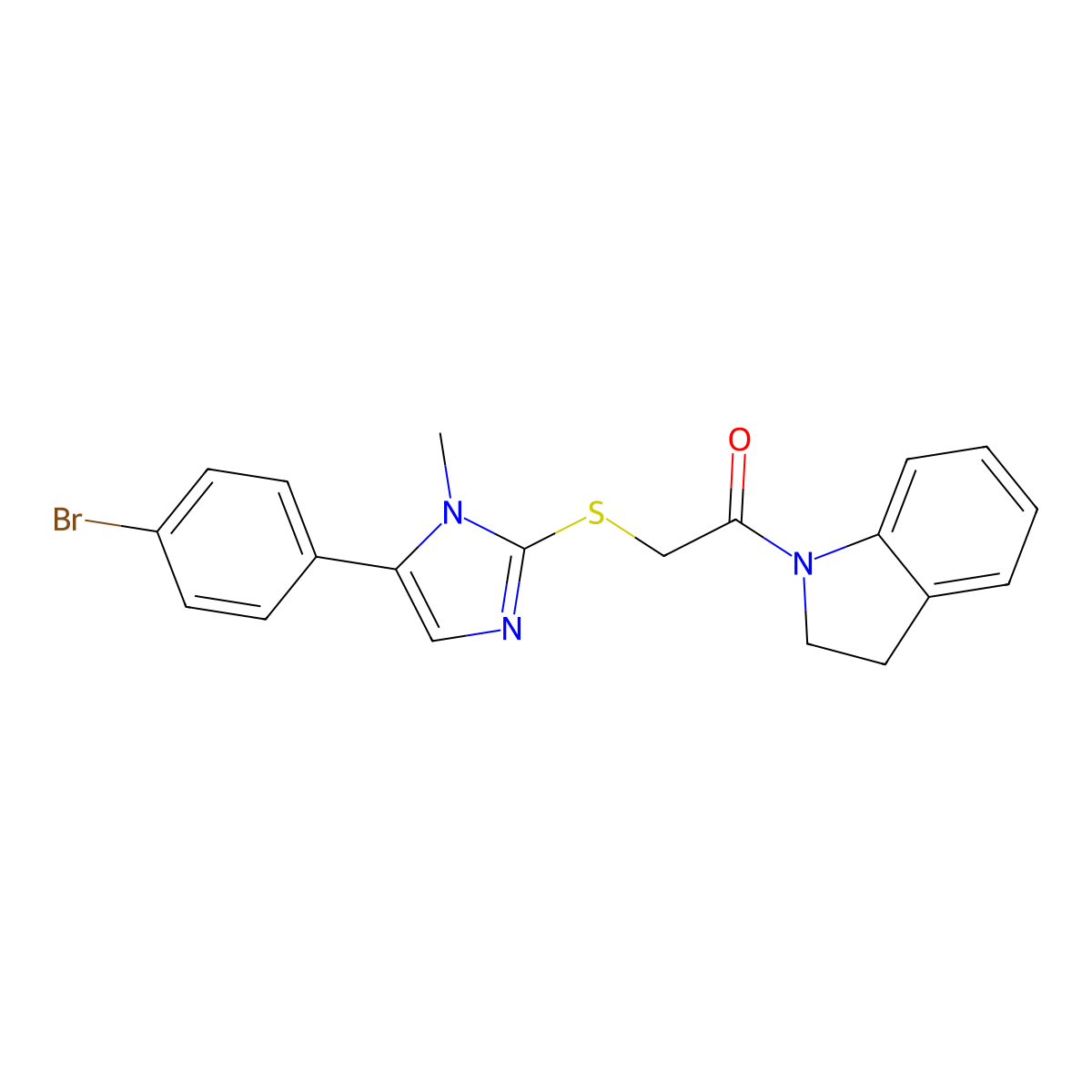 2-((5-(4-bromophenyl)-1-methyl-1H-imidazol-2-yl)thio)-1-(indolin-1-yl)ethanone molecular structure, CAS 1207012-72-3