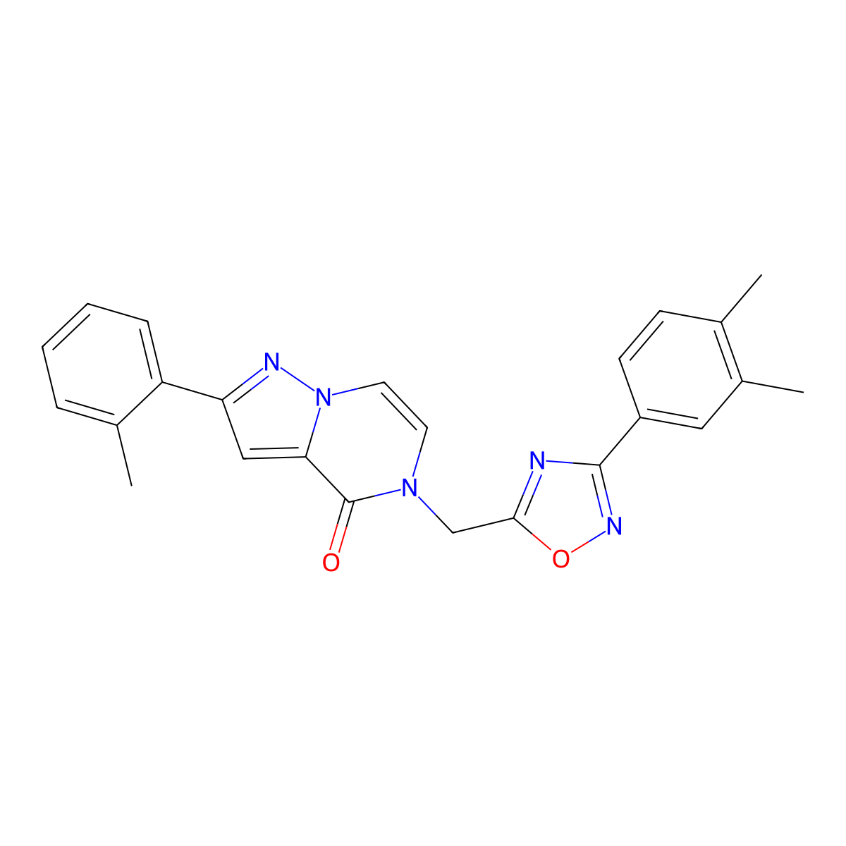 5-((3-(3,4-dimethylphenyl)-1,2,4-oxadiazol-5-yl)methyl)-2-(o-tolyl)pyrazolo[1,5-a]pyrazin-4(5H)-one molecular structure, CAS 1207012-75-6