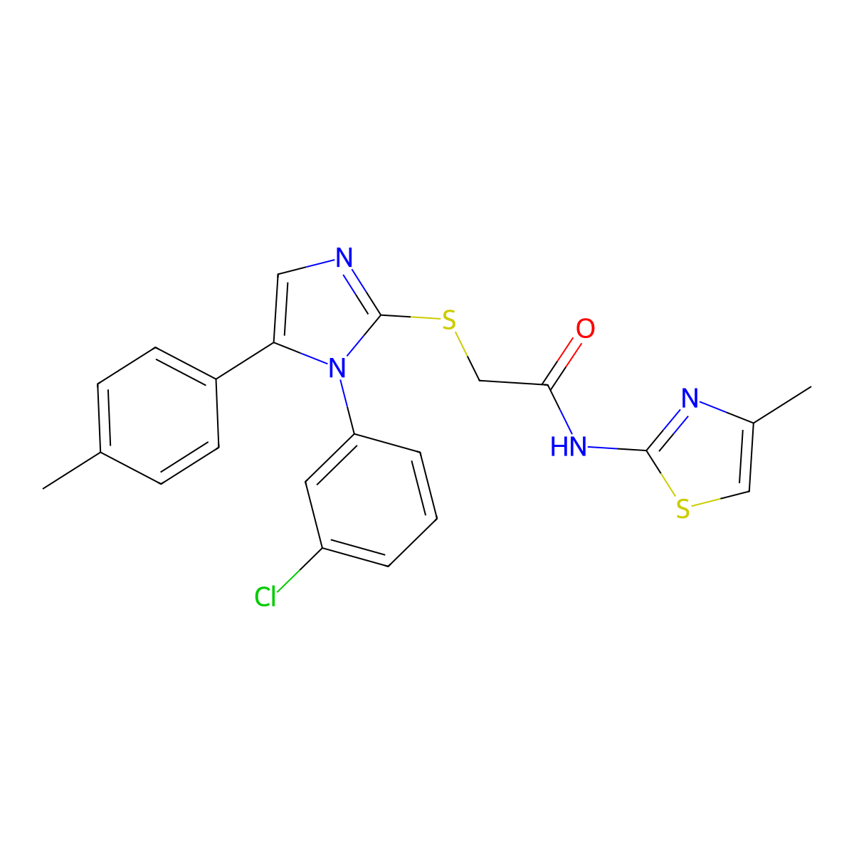 2-((1-(3-chlorophenyl)-5-(p-tolyl)-1H-imidazol-2-yl)thio)-N-(4-methylthiazol-2-yl)acetamide molecular structure, CAS 1207012-76-7