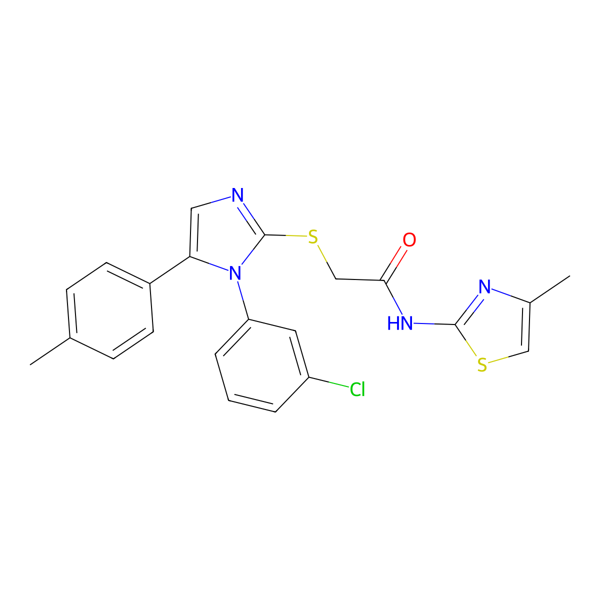 2-((1-(3-chlorophenyl)-5-(p-tolyl)-1H-imidazol-2-yl)thio)-N-(4-methylthiazol-2-yl)acetamide molecular structure, CAS 1207012-76-7