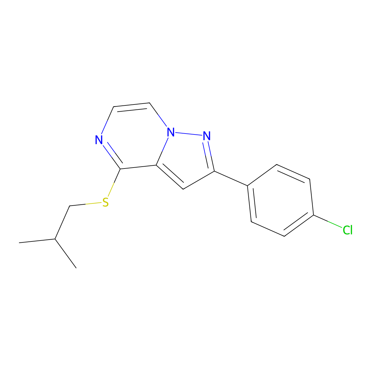 2-(4-Chlorophenyl)-4-(isobutylthio)pyrazolo[1,5-a]pyrazine molecular structure, CAS 1207012-77-8