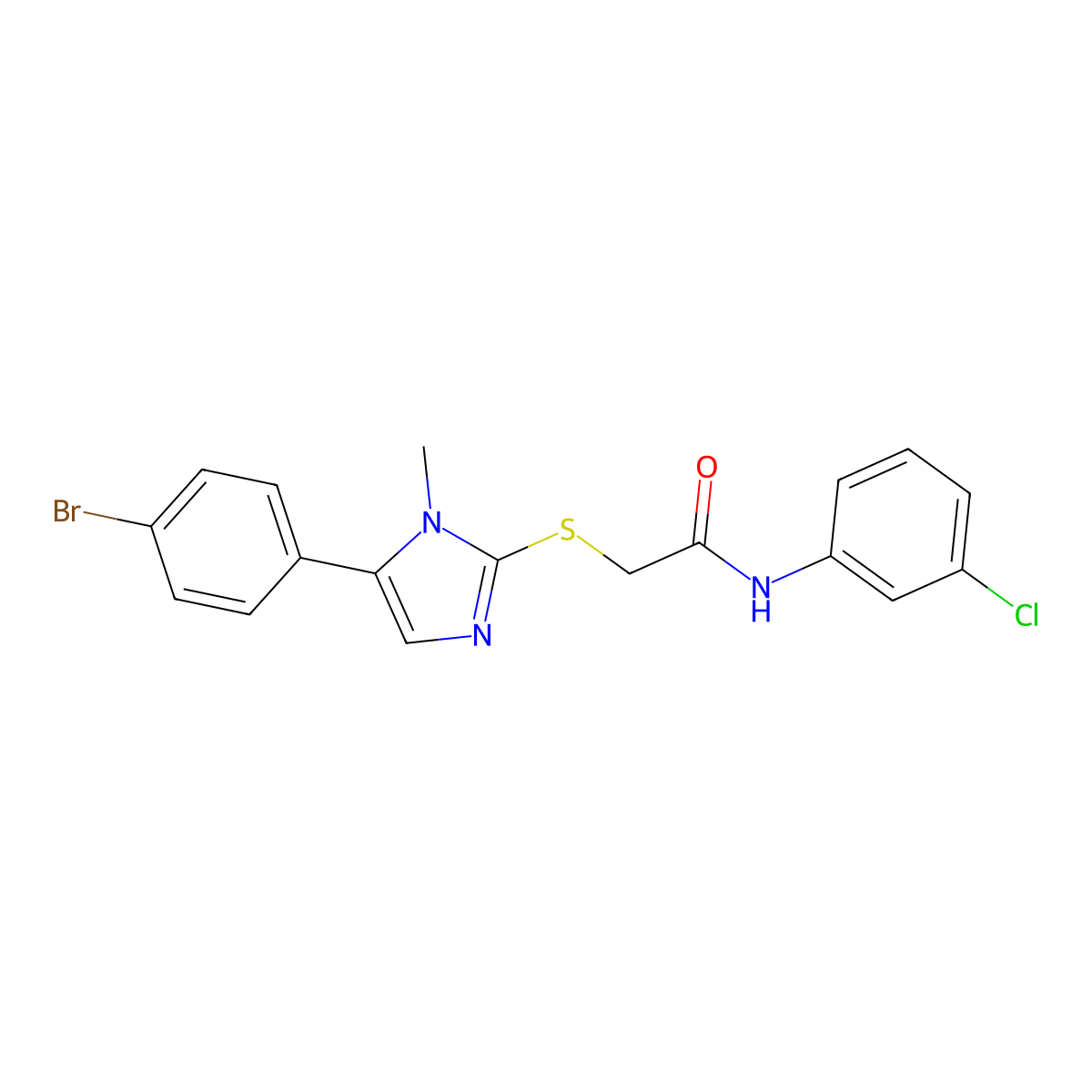 2-((5-(4-bromophenyl)-1-methyl-1H-imidazol-2-yl)thio)-N-(3-chlorophenyl)acetamide molecular structure, CAS 1207012-80-3