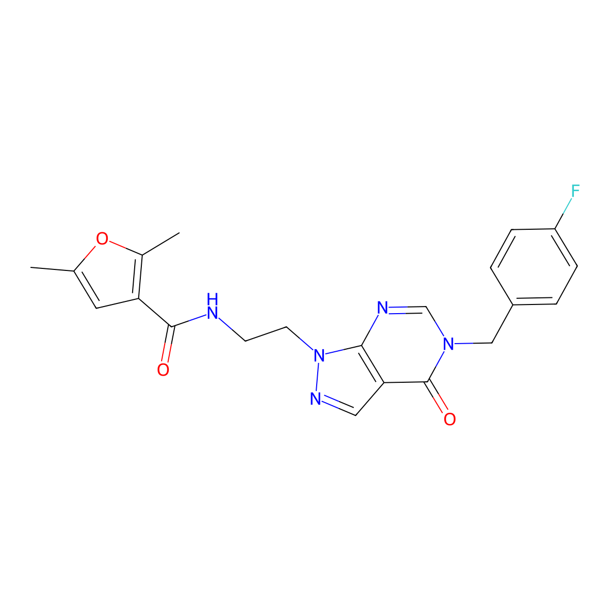 N-(2-(5-(4-fluorobenzyl)-4-oxo-4,5-dihydro-1H-pyrazolo[3,4-d]pyrimidin-1-yl)ethyl)-2,5-dimethylfuran-3-carboxamide molecular structure, CAS 1207012-92-7