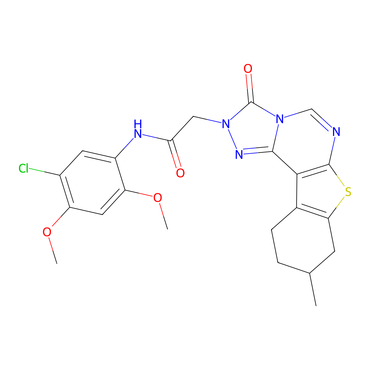 N-(5-chloro-2,4-dimethoxyphenyl)-2-{13-methyl-5-oxo-10-thia-3,4,6,8-tetraazatetracyclo[7.7.0.0^{2,6}.0^{11,16}]hexadeca-1(9),2,7,11(16)-tetraen-4-yl}acetamide molecular structure, CAS 1207012-97-2