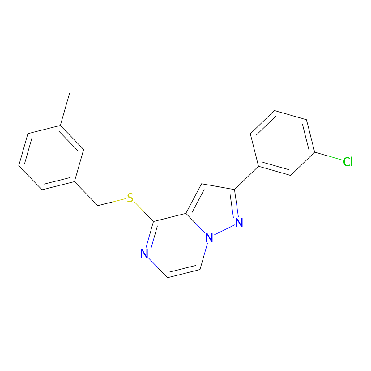 2-(3-Chlorophenyl)-4-[(3-methylbenzyl)thio]pyrazolo[1,5-a]pyrazine molecular structure, CAS 1207013-01-1
