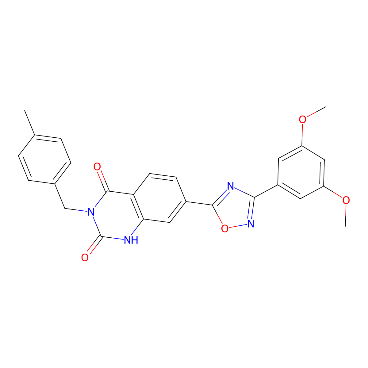 7-(3-(3,5-dimethoxyphenyl)-1,2,4-oxadiazol-5-yl)-3-(4-methylbenzyl)quinazoline-2,4(1H,3H)-dione molecular structure, CAS 1207013-02-2