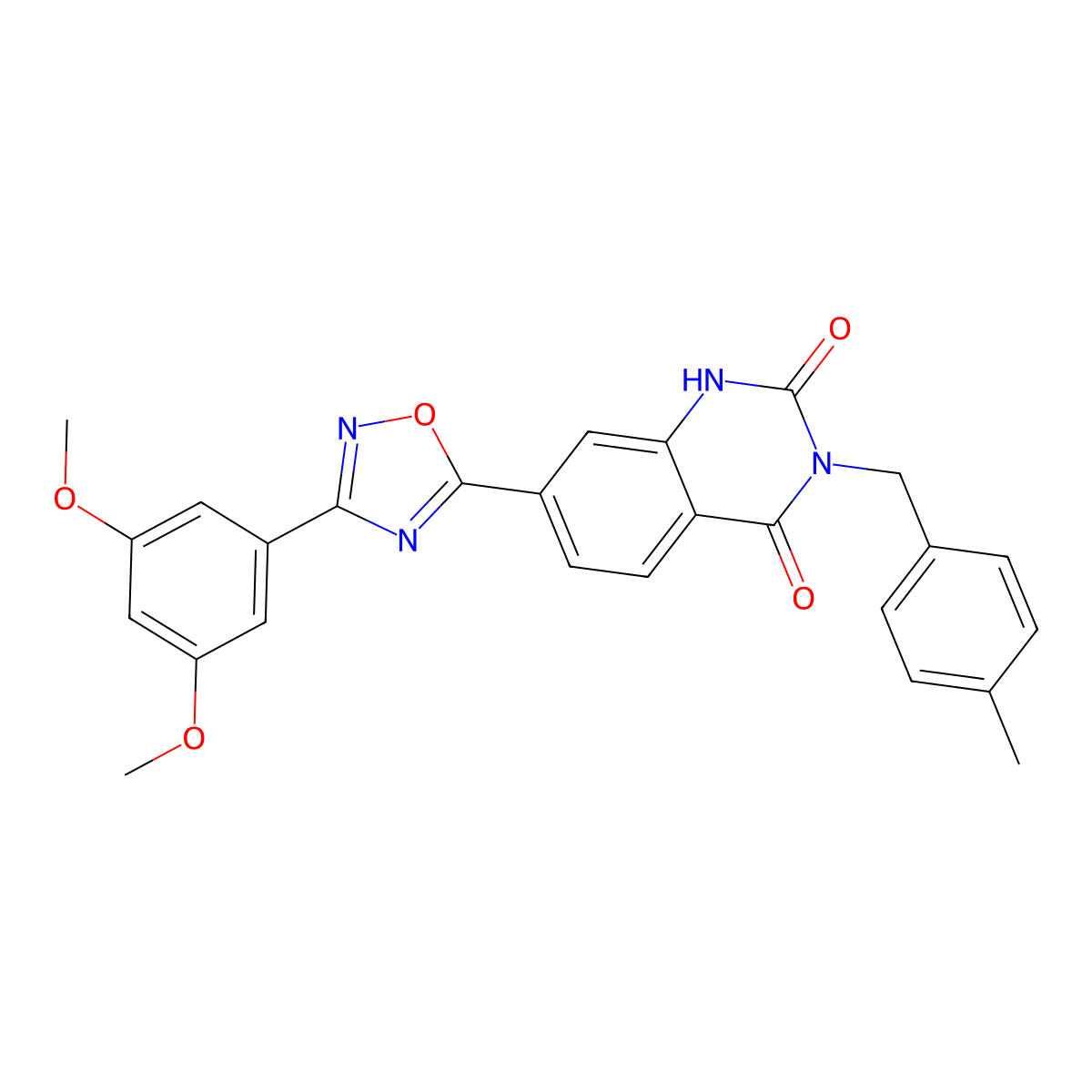 7-(3-(3,5-dimethoxyphenyl)-1,2,4-oxadiazol-5-yl)-3-(4-methylbenzyl)quinazoline-2,4(1H,3H)-dione molecular structure, CAS 1207013-02-2