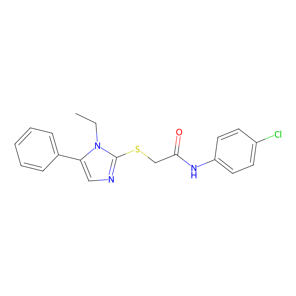 N-(4-chlorophenyl)-2-((1-ethyl-5-phenyl-1H-imidazol-2-yl)thio)acetamide molecular structure, CAS 1207013-05-5