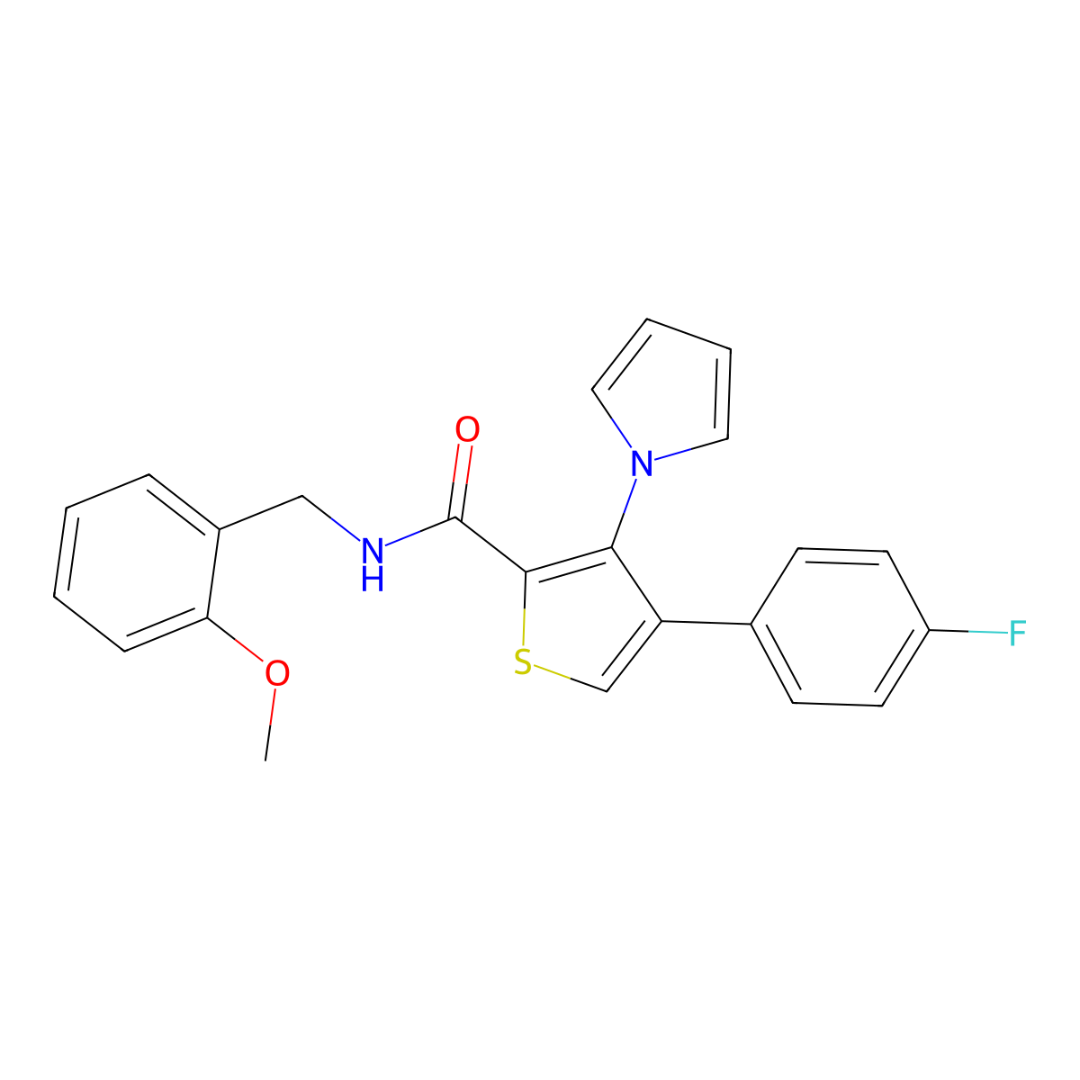 4-(4-fluorophenyl)-N-(2-methoxybenzyl)-3-(1H-pyrrol-1-yl)thiophene-2-carboxamide molecular structure, CAS 1207013-11-3