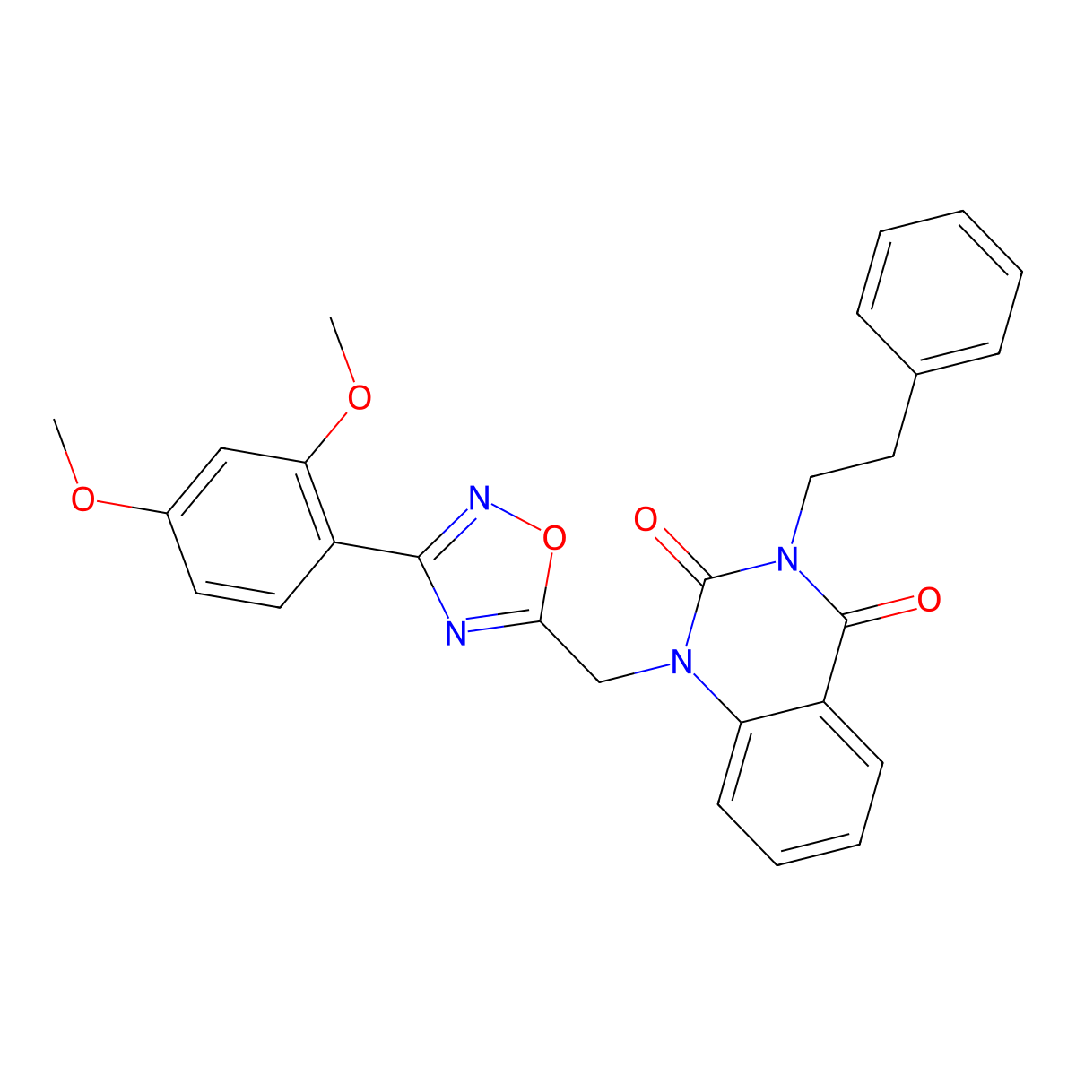 1-((3-(2,4-dimethoxyphenyl)-1,2,4-oxadiazol-5-yl)methyl)-3-phenethylquinazoline-2,4(1H,3H)-dione molecular structure, CAS 1207013-13-5