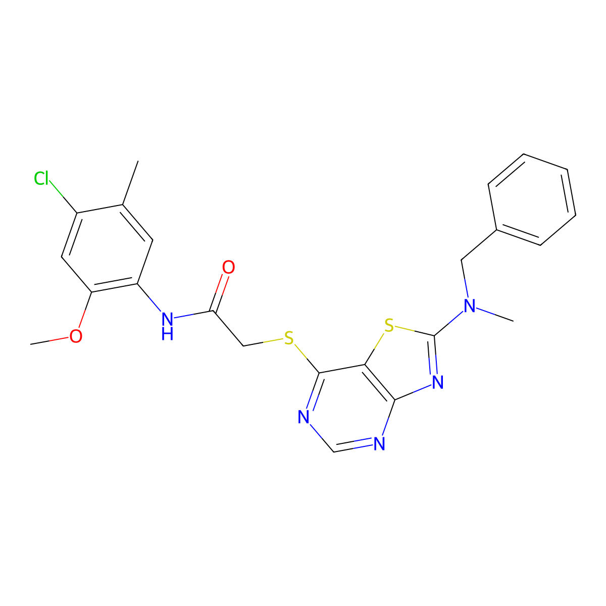2-((2-(benzyl(methyl)amino)thiazolo[4,5-d]pyrimidin-7-yl)thio)-N-(4-chloro-2-methoxy-5-methylphenyl)acetamide molecular structure, CAS 1207013-21-5