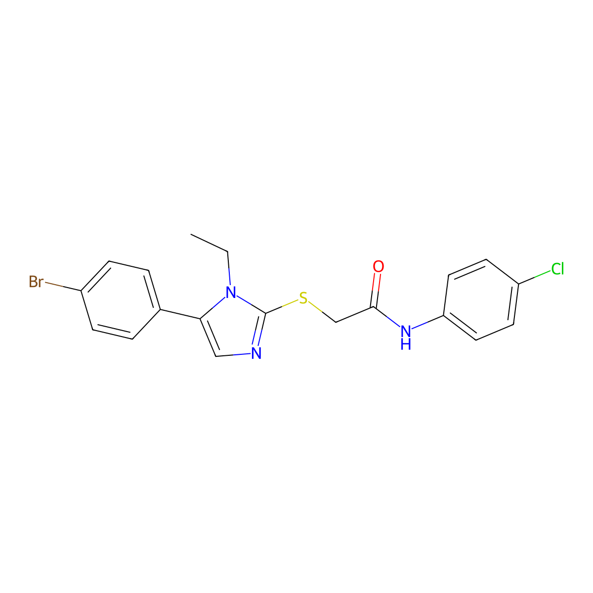 2-((5-(4-bromophenyl)-1-ethyl-1H-imidazol-2-yl)thio)-N-(4-chlorophenyl)acetamide molecular structure, CAS 1207013-26-0