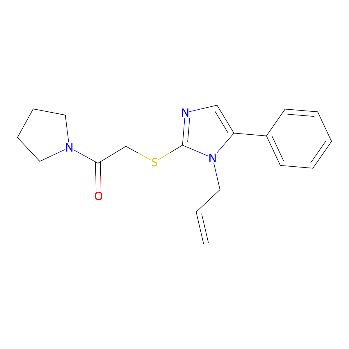 2-((1-allyl-5-phenyl-1H-imidazol-2-yl)thio)-1-(pyrrolidin-1-yl)ethanone molecular structure, CAS 1207013-39-5