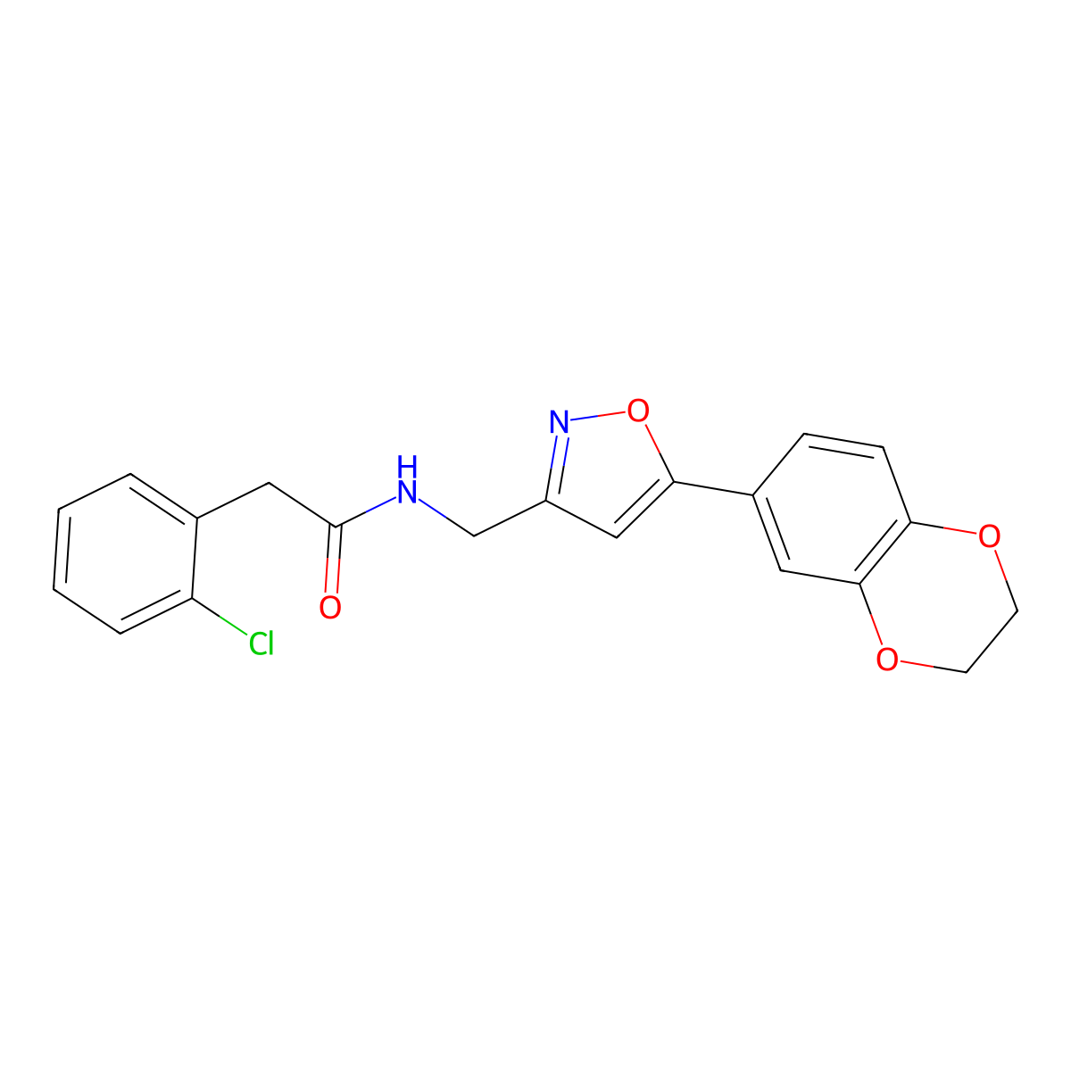 2-(2-chlorophenyl)-N-((5-(2,3-dihydrobenzo[b][1,4]dioxin-6-yl)isoxazol-3-yl)methyl)acetamide molecular structure, CAS 1207013-44-2