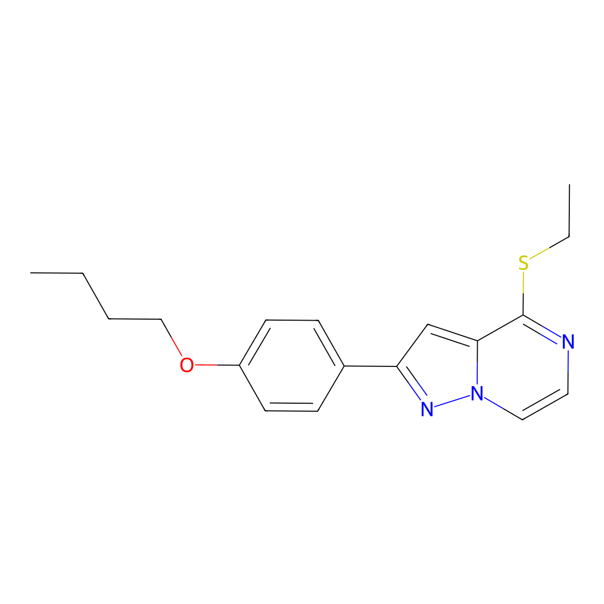 2-(4-Butoxyphenyl)-4-(ethylsulfanyl)pyrazolo[1,5-a]pyrazine molecular structure, CAS 1207013-46-4