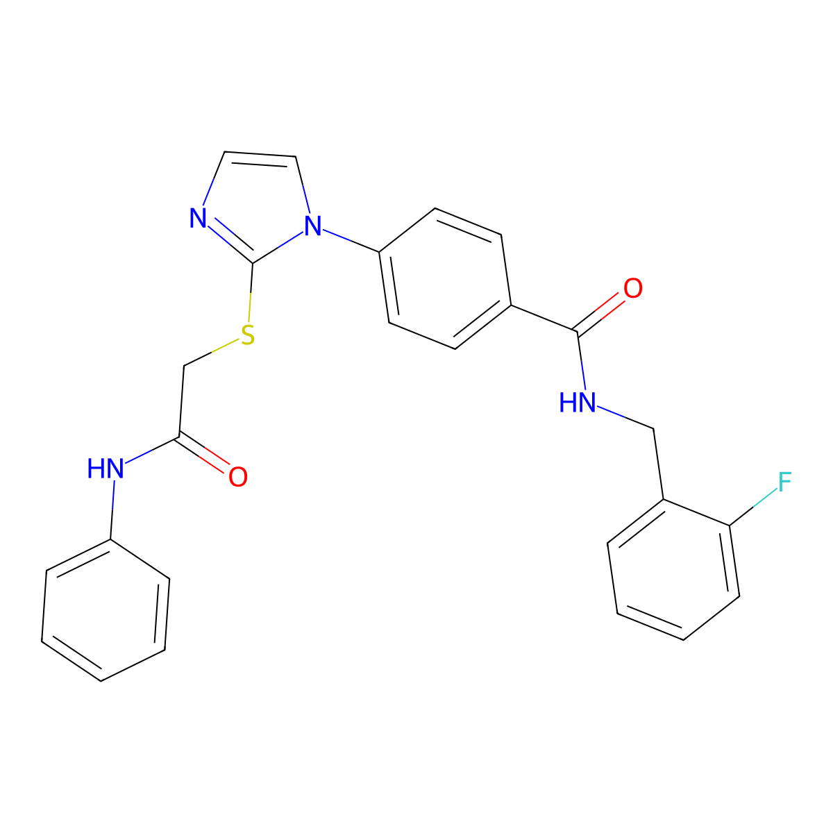 N-[(2-fluorophenyl)methyl]-4-(2-{[(phenylcarbamoyl)methyl]sulfanyl}-1H-imidazol-1-yl)benzamide molecular structure, CAS 1207013-48-6