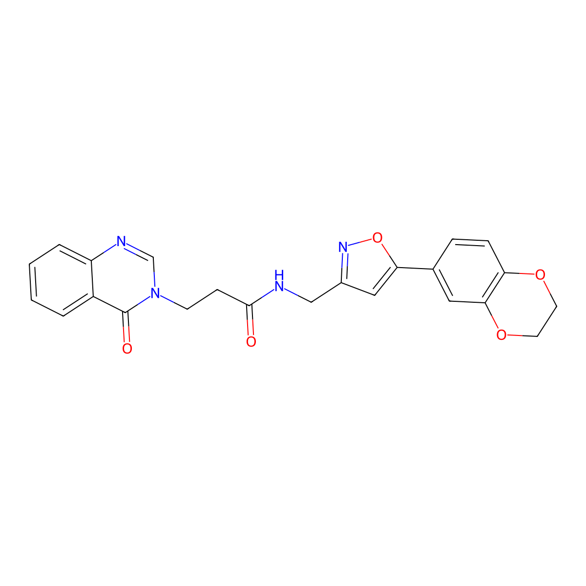 N-((5-(2,3-dihydrobenzo[b][1,4]dioxin-6-yl)isoxazol-3-yl)methyl)-3-(4-oxoquinazolin-3(4H)-yl)propanamide molecular structure, CAS 1207013-62-4